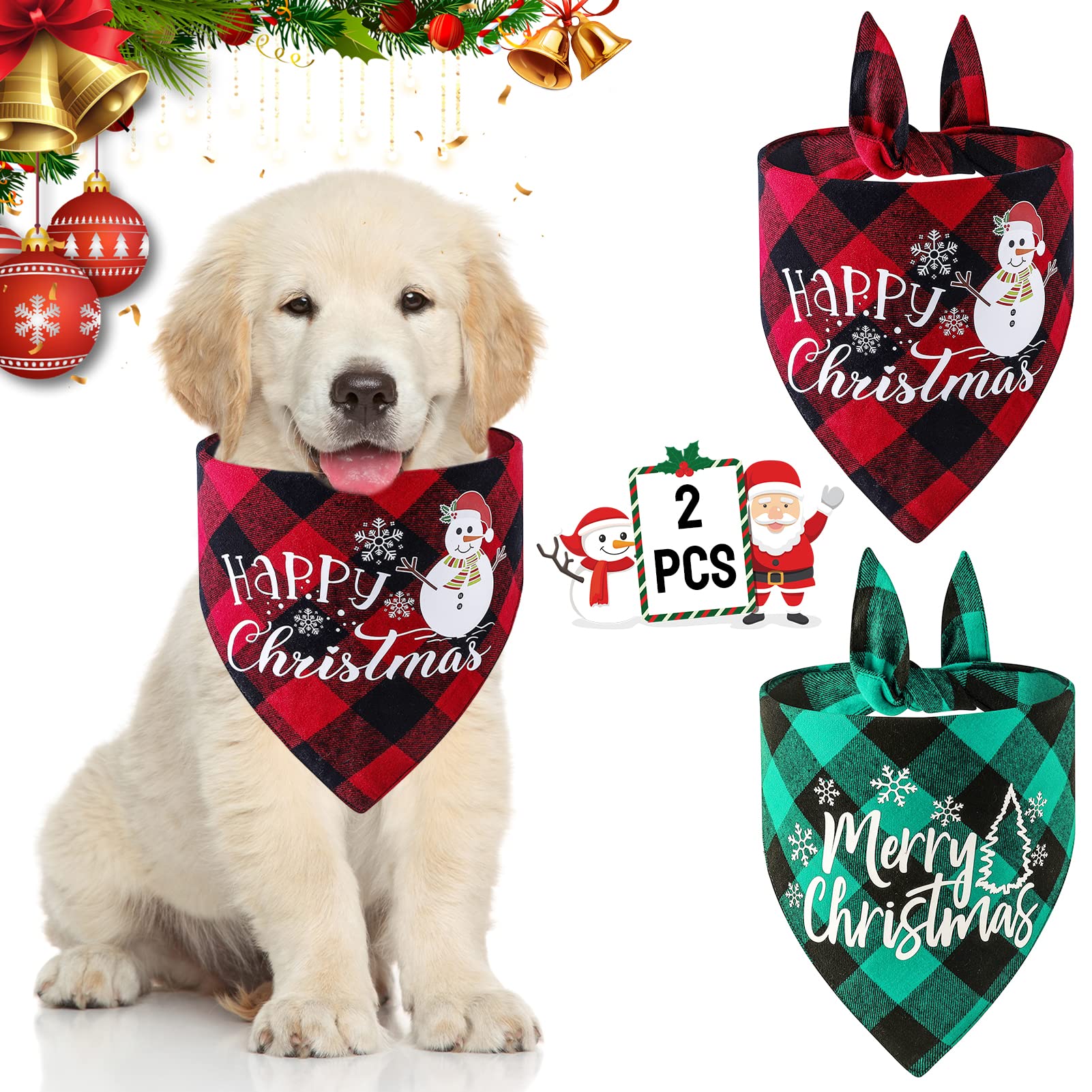 Produktbild von Haustier Bandanas 2 Stück, Dreieckstuch, Haustier Dreieck Lätzchen, Halstuch Einstellbare Für Hunde Katze, Weihnachten Hund Bandanas, Weihnachten