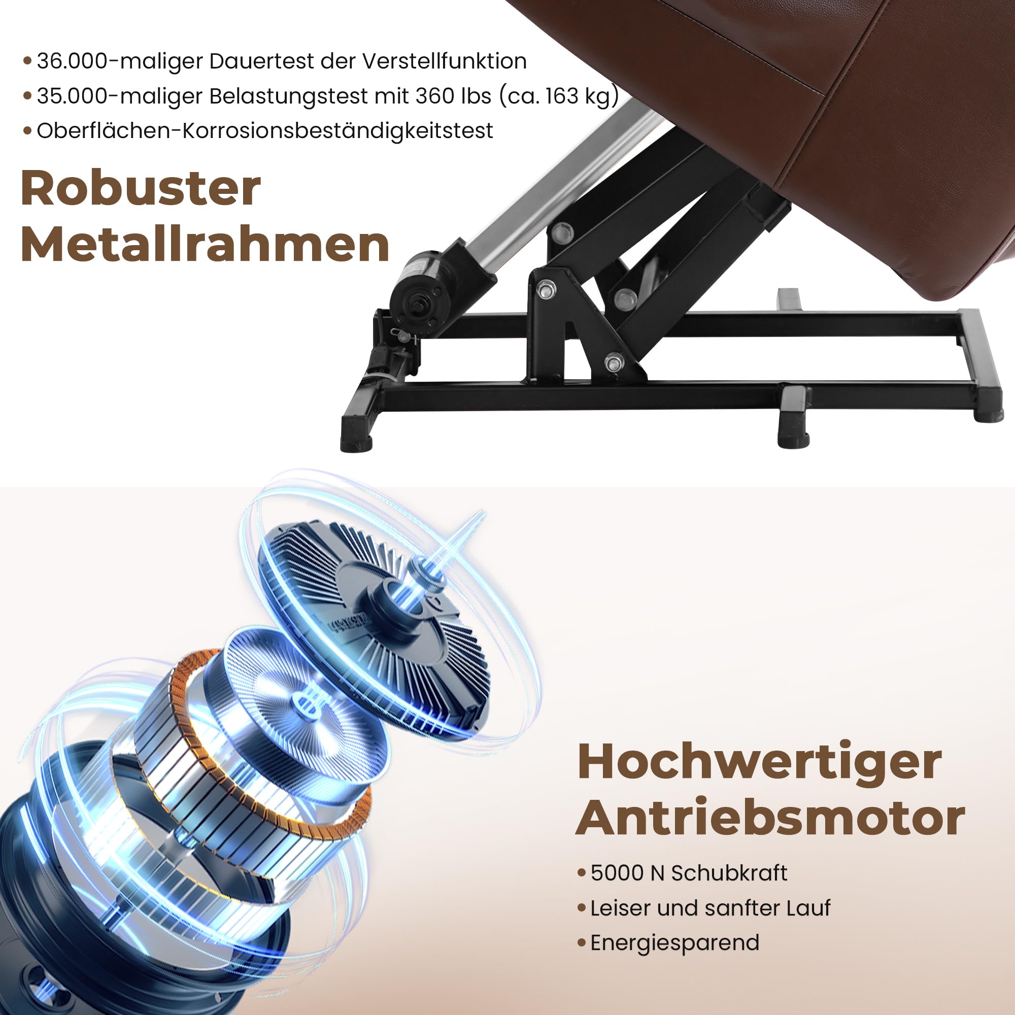 DUANDUAN Aufstehsessel mit flüsterleisem Motor, Liftsessel für Senioren | Elektrisch verstellbar, Lendenheizung, 8-Punkt-Massage, USB-Laden, wasserabweisendes Leder, einfache Montage