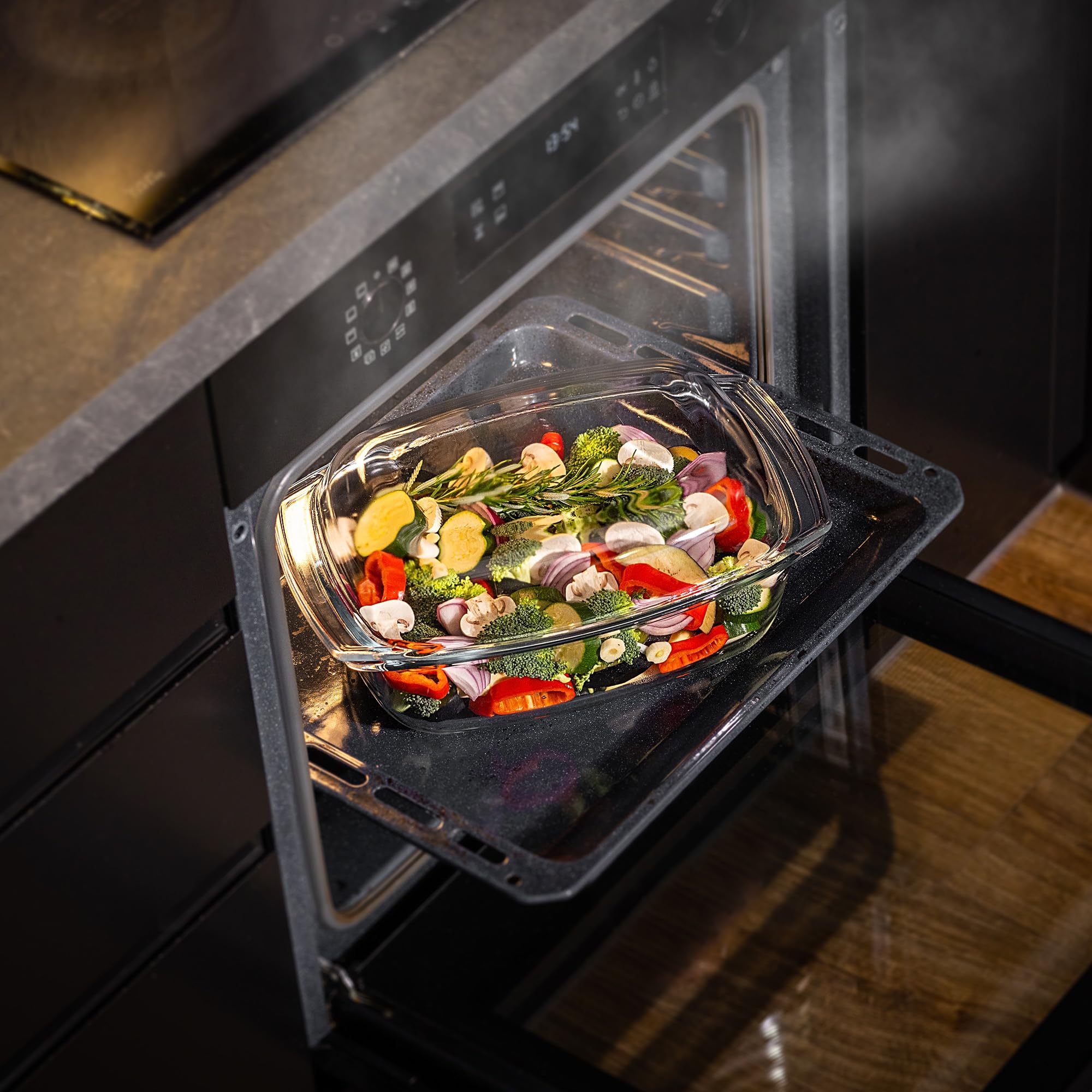 KADAX Pirofila in Vetro con Coperchio Resistente al Calore - Rettangolare - Cottura al Forno - Recipiente Ignifugo per Lasagne e Arrosti con Coperchio Protettivo su Misura
