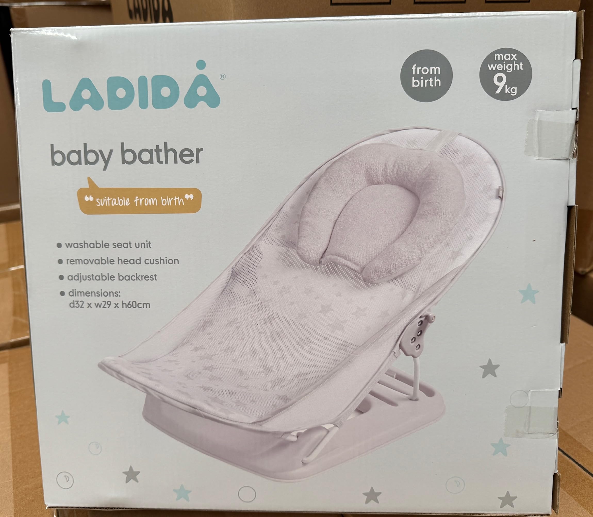 LADIDA Babybadewanne Baby Faltbares verstellbares Reise-Badewannensitz-Stütznetz Badenetz Anti-Rutsch-Badenetz-Regalsitz Sicherheits-Badesitzstütze mit Kopfstützenkissen (Grauer Babybadewanne 286)