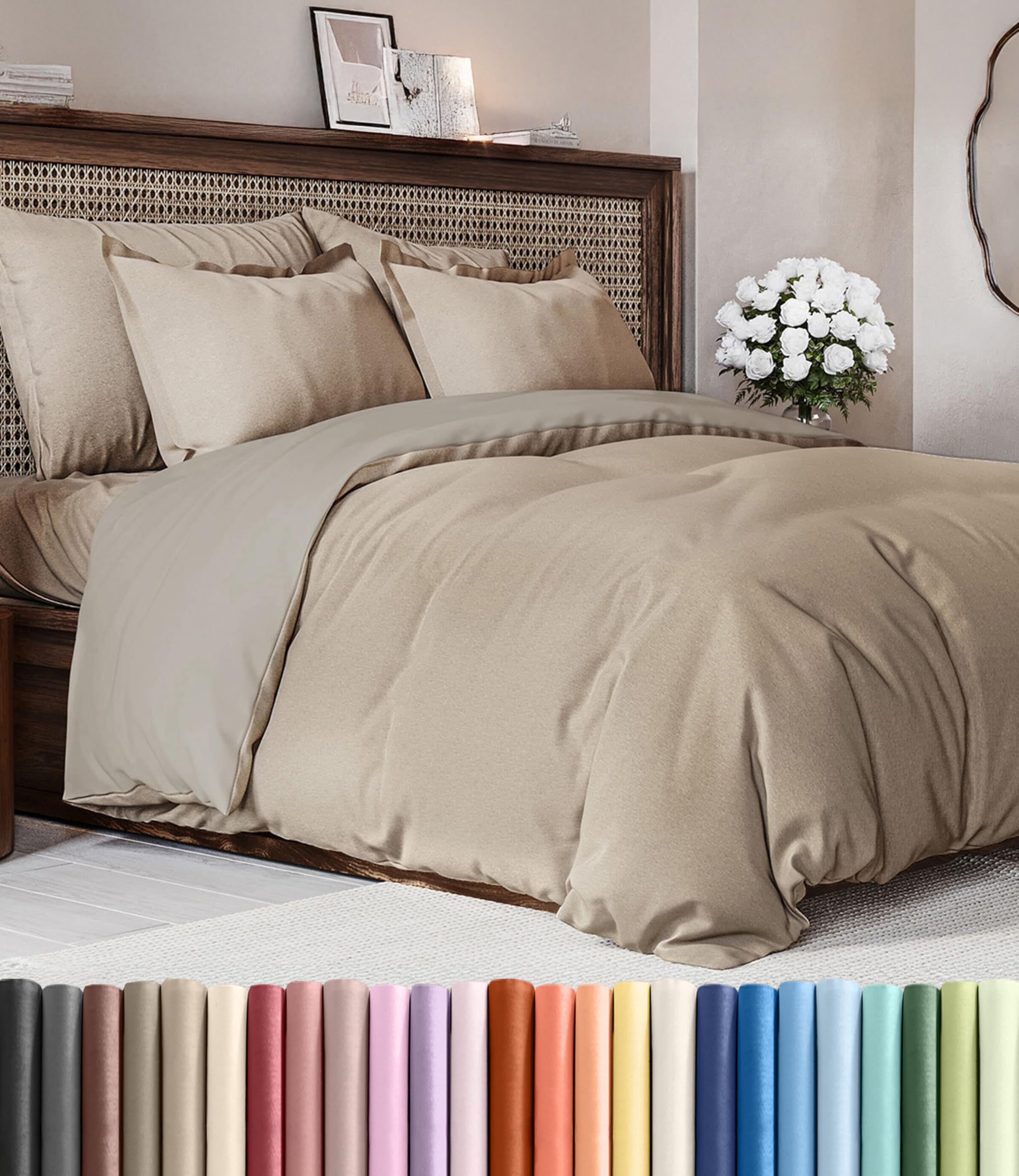 Duvet Cover King Size - 3 Piece with Zipper Closure - Heathered Beige