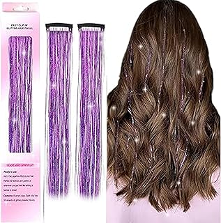 D-DIVINE 2pc Hair Tinsel Clip In Heat Resistant 24 Inch Tinsel Sparkly Hair Accessories for Women Cosplay Halloween Very Cute for Kids Girls (2pc/Purple Color)-picture-55