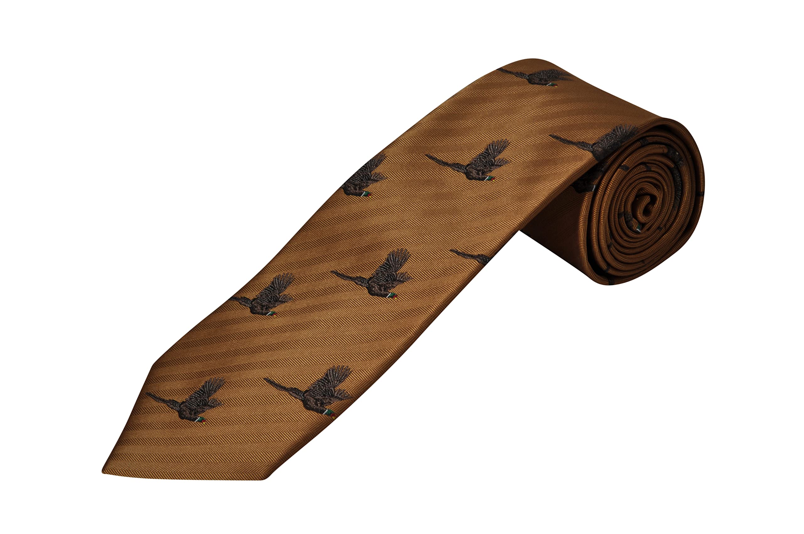 Soprano Gold colour woven Country Silk Tie With Flying Pheasant Design for game days and smart wear