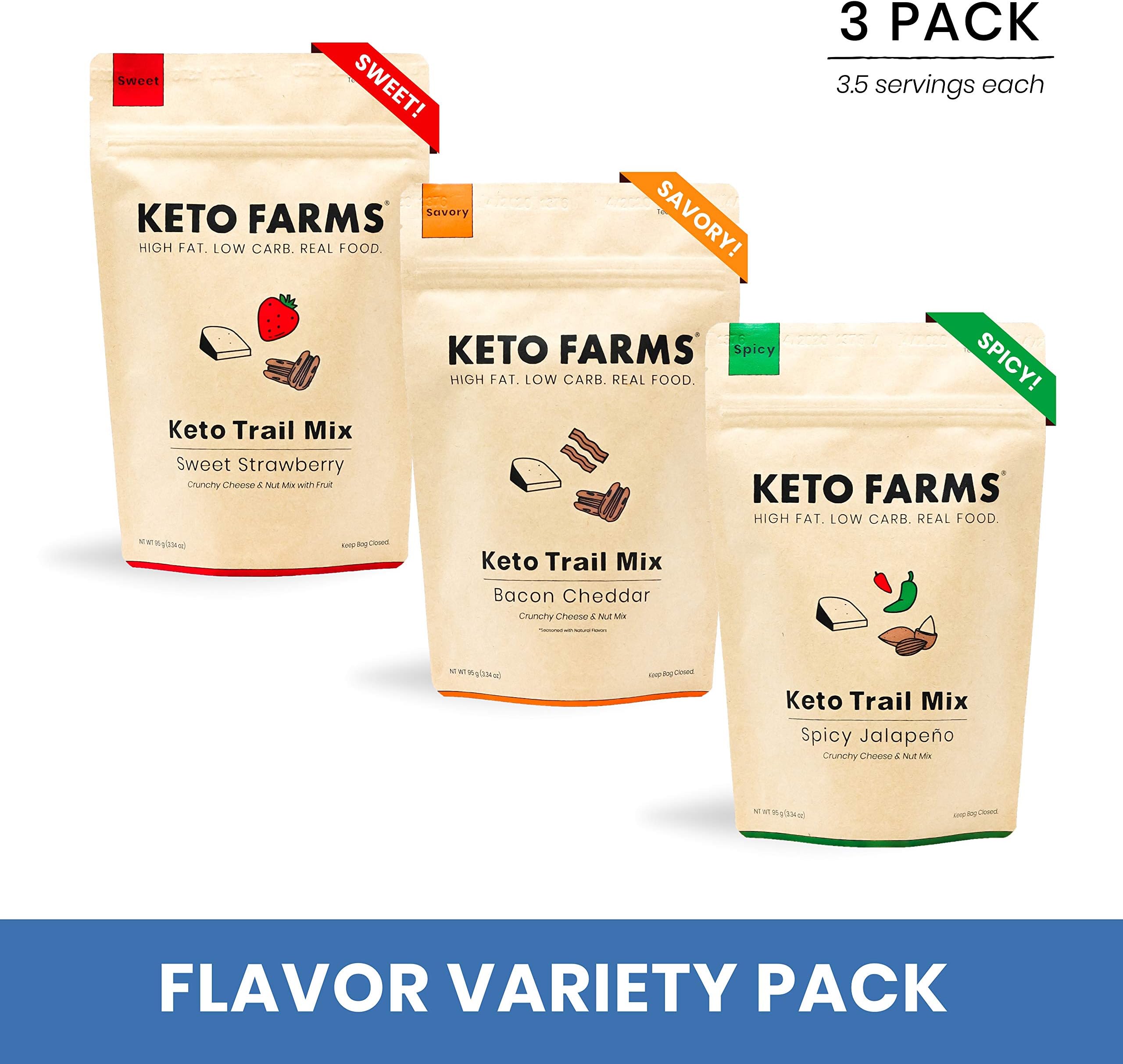 Keto Trail Mix, Crunchy Cheese Mix, Keto Friendly Snacks by Keto Farms (3g Net Carb) [Variety Pack] 3.34 Ounce, 3 Count | Real Keto Food, High Fat Low Carb Snacks
