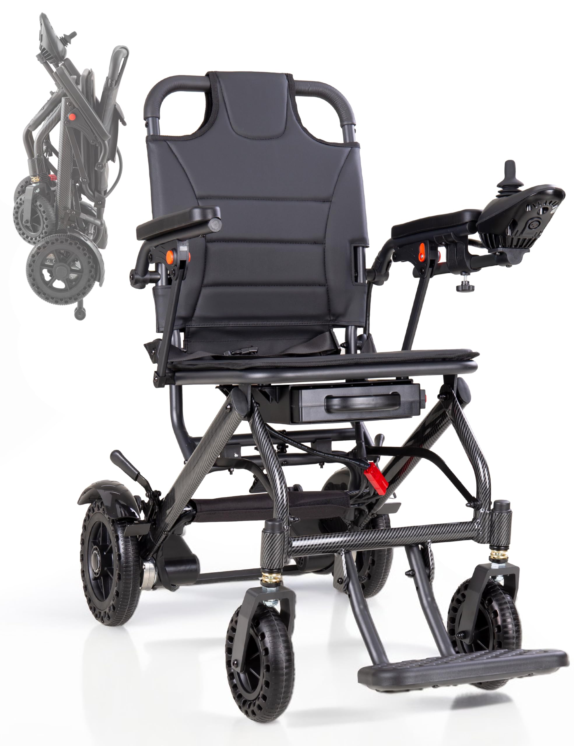Silla de Ruedas Eléctrica Plegable, 17.5kg Silla Plegable Ligera con Batería Extraíble de 10 Ah Aprobado por aerolíneas Soporta 120kg Tamaño de viaje Motor sin Escobillas todo Terreno