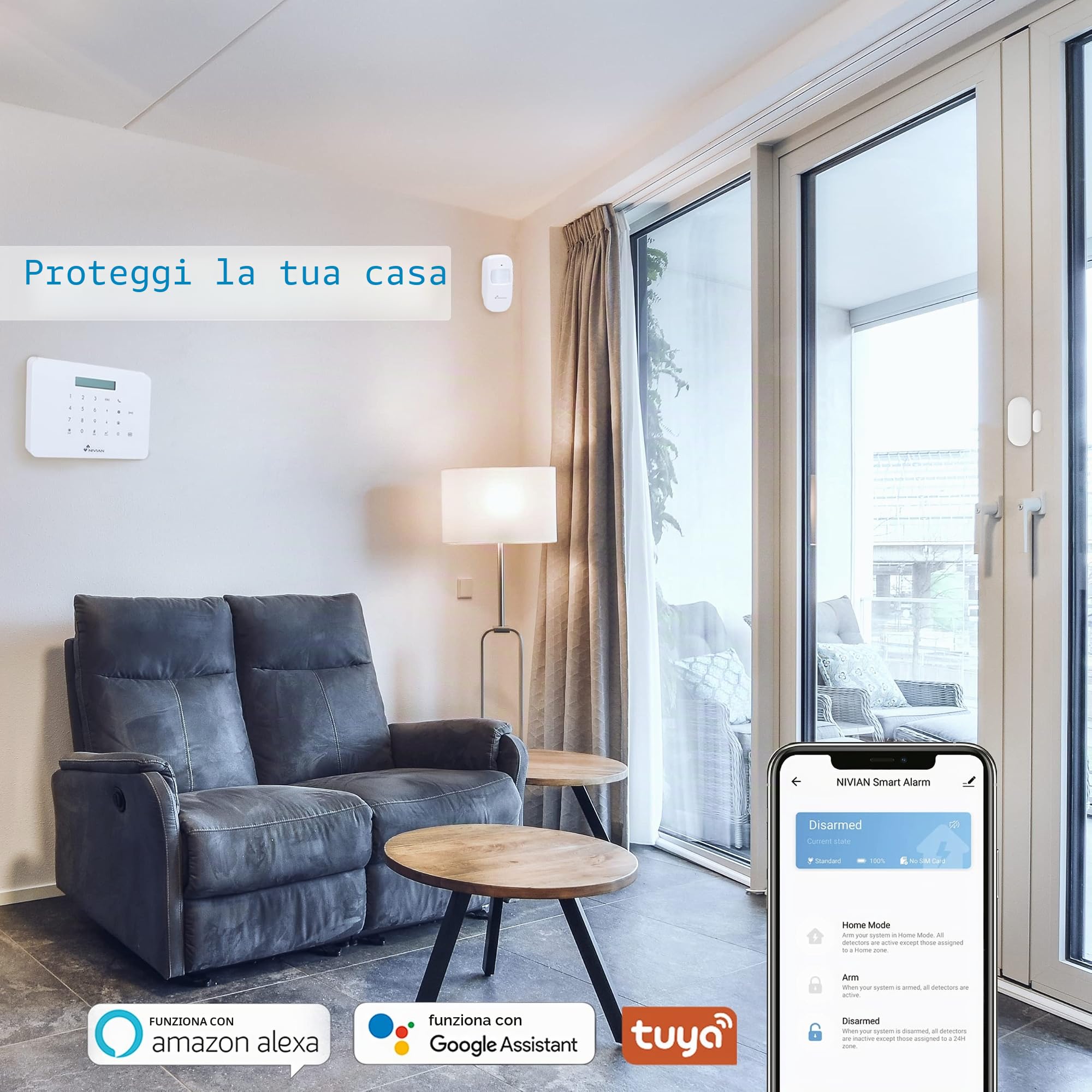 Nivian - Sistema di Allarme per Case e Aziende Senza Canone Mensile | Kit di Allarme WiFi/gsm | Controllo Remoto tramite l'App Tuya | Facile Installazione Wireless | fino a 60 rilevatori