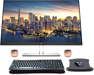 HP EliteDisplay E27q G4 27 Inch QHD IPS Office Monitor Bundle with HDMI, Blue Light Filter, Bluetooth Magnetic Pro Travel Friendly Speakers, MK270 Wireless Keyboard and Mouse, and Gel Pads
