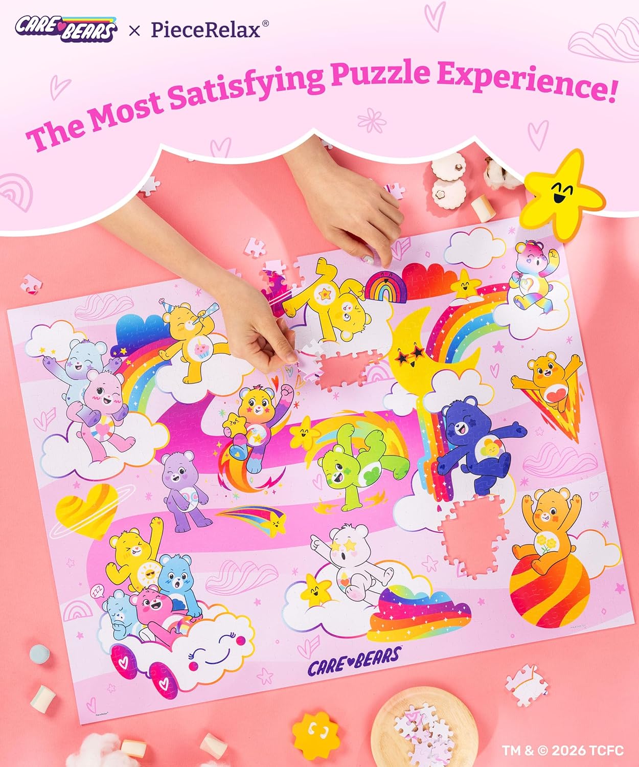 Care Bears™ by PieceRelax PieceClicks Plastic Jigsaw Puzzle for Adults 1000 Pieces - Pink Galaxy Vibes - 25.2 X 18.9 Inches, Most Satisfying Table Games, No Glue Needed [U1156]