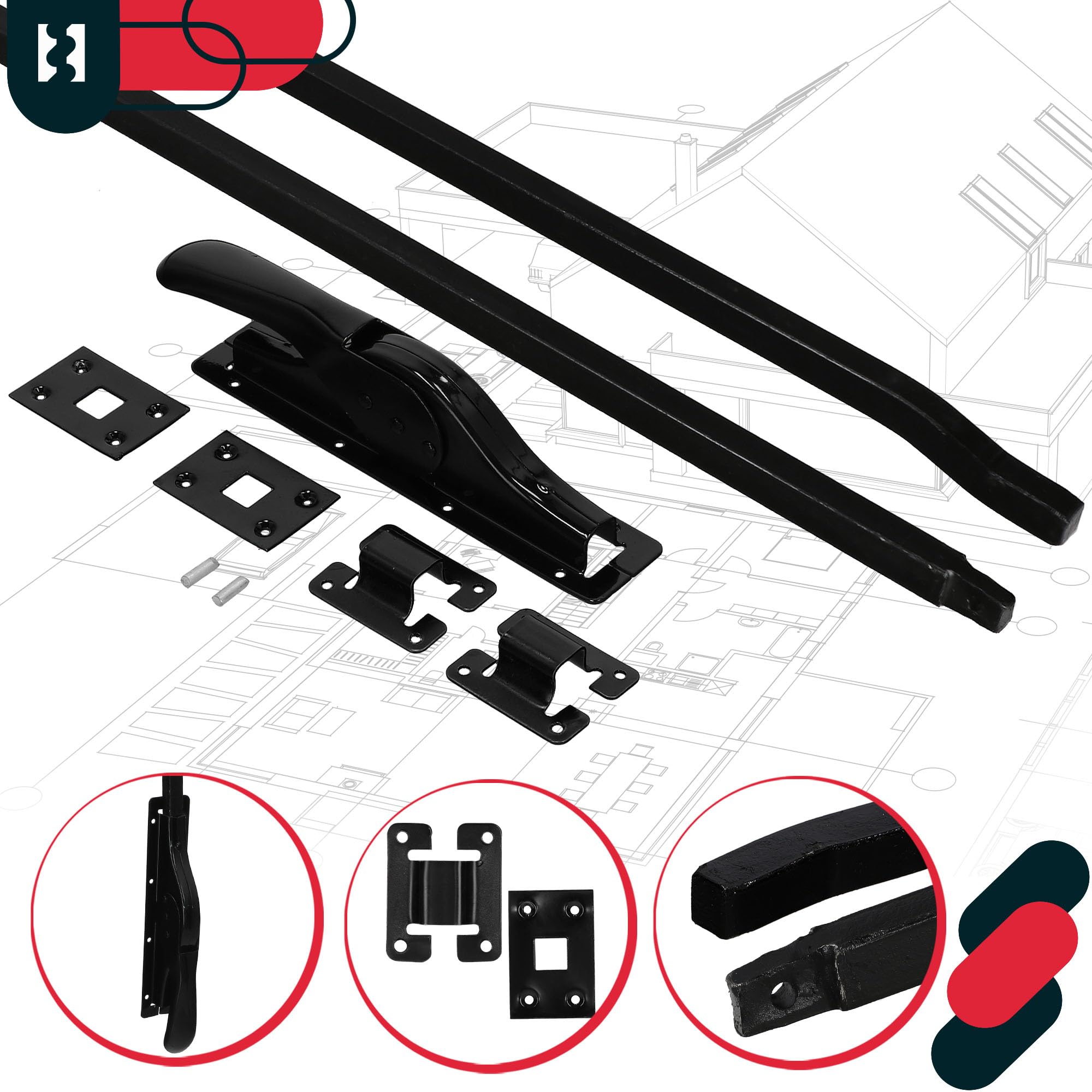 KOTARBAU® Tortreibriegel Torverschluss Türtreibriegel Torbeschlag Torverrieglung Torflügel Torriegel Garagenschloss Torzubehör Set Pulver Schwarz 2500 mm