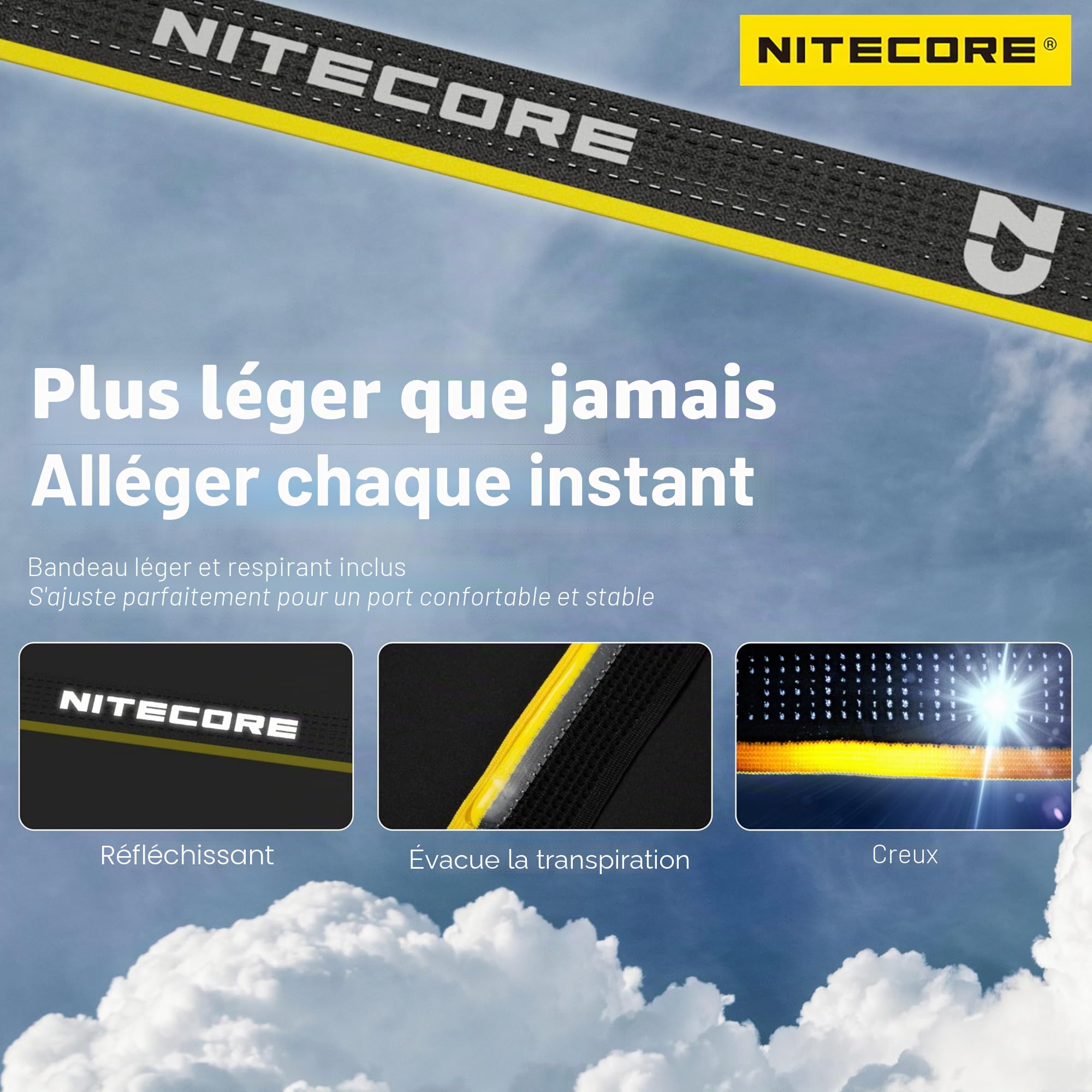Nitecore NU25 MCT 400 lumens, ultraléger, plusieurs températures de couleur, pour l'extérieur, lampe frontale rechargeable USB-C (diadème normal)
