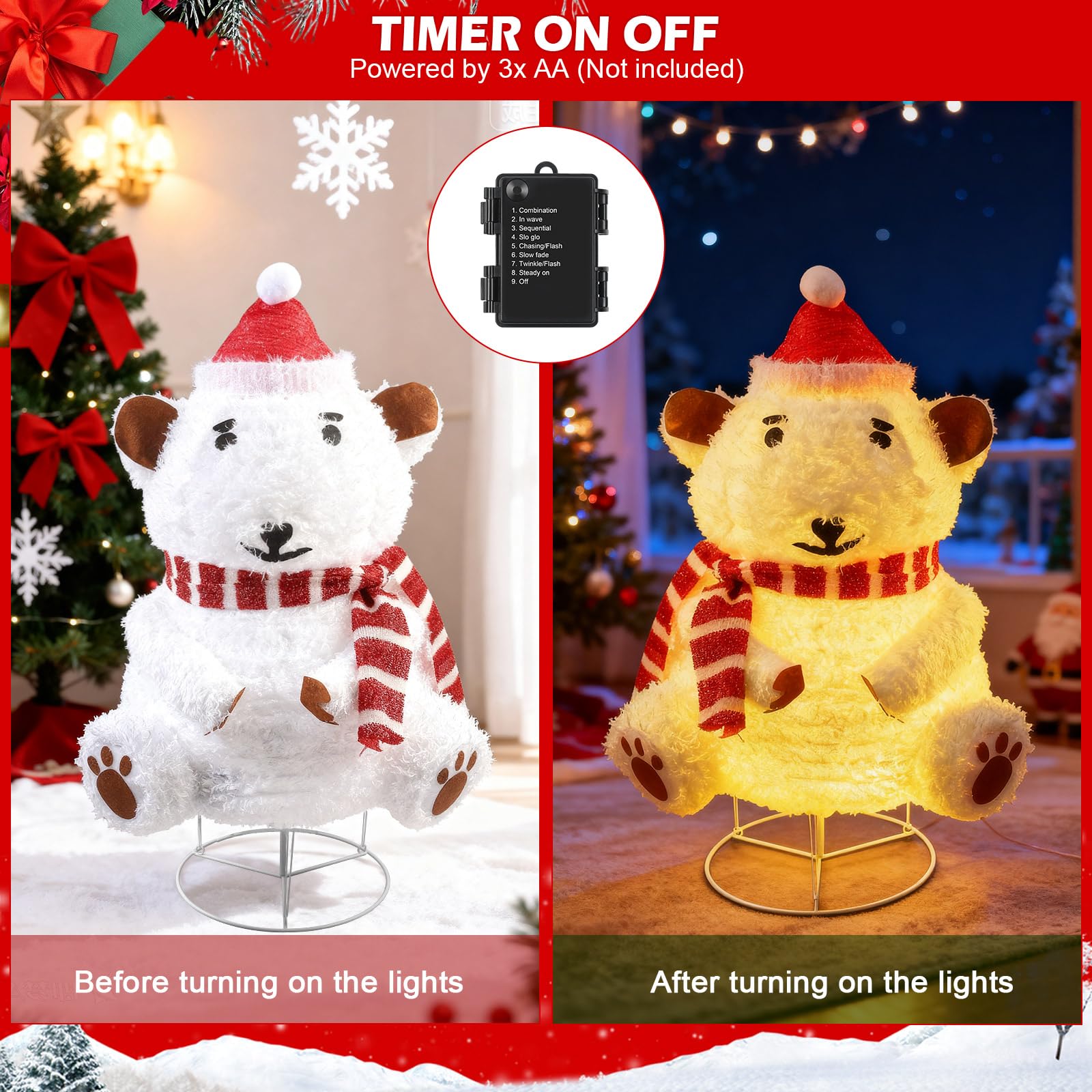Mini LED Eisbär 85cm Weihnachtsdeko,Beleuchtete Weihnachtsdekorationen Zusammenfaltbar mit 60 LED-Lichter,Decorations für Innen und Außen Gartendekoration Yard Holiday Décor (33inch) (Eisbär)
