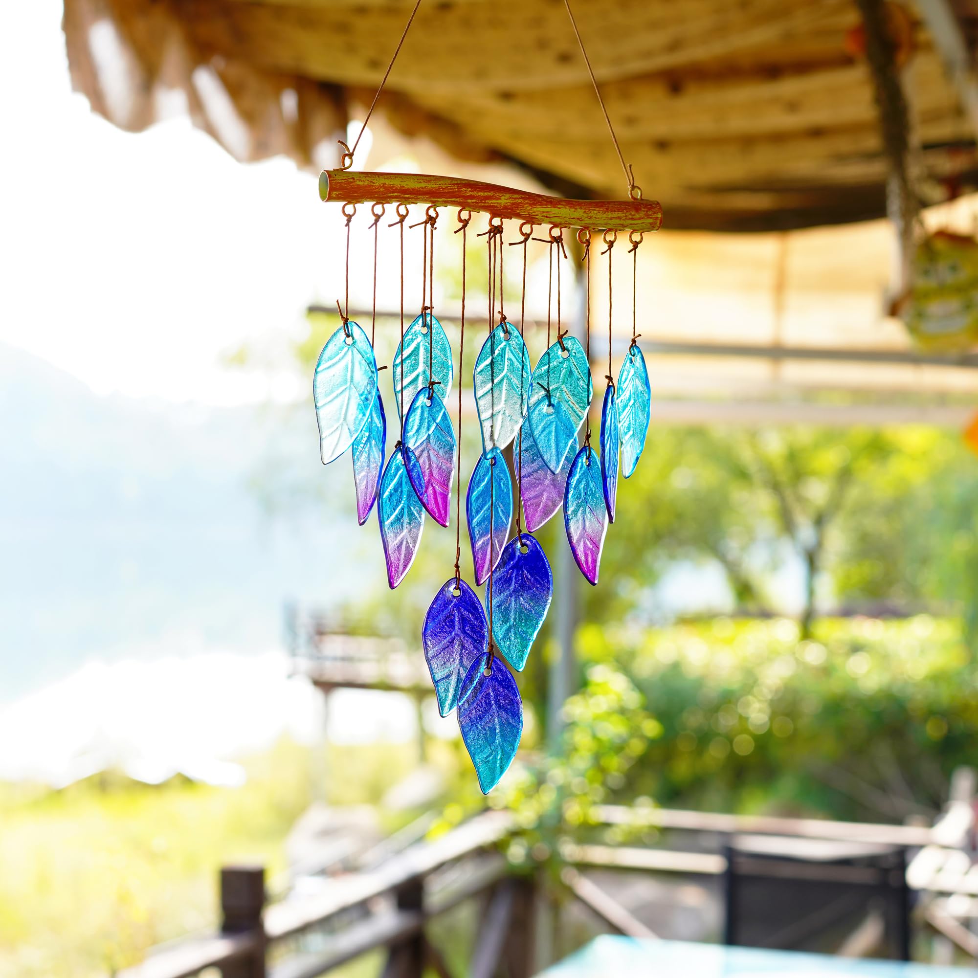 MYCRLIFE Glas-Windspiel Für Garten & Terrasse – Bunt, 71,1 Cm – Beruhigende Klänge, Wetterbeständig