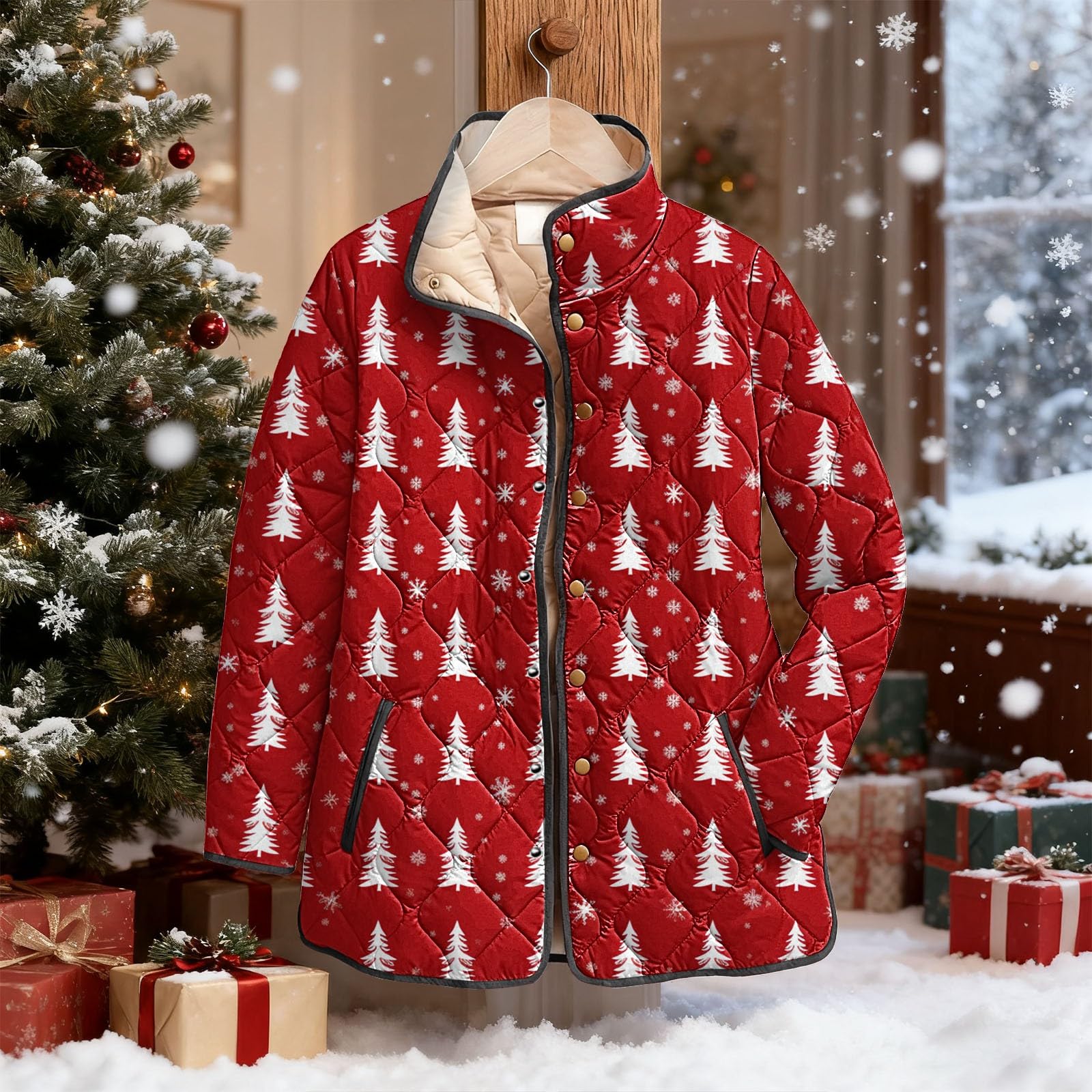 Cocila Giacca Invernale Trapuntata Stampata da Donna Taglie Forti Abbottonata A Maniche Lunghe Imbottita Leggera Piumino Argento Felpa Donna Elegante con Zip Cappotto Aderente Fantasia Cento