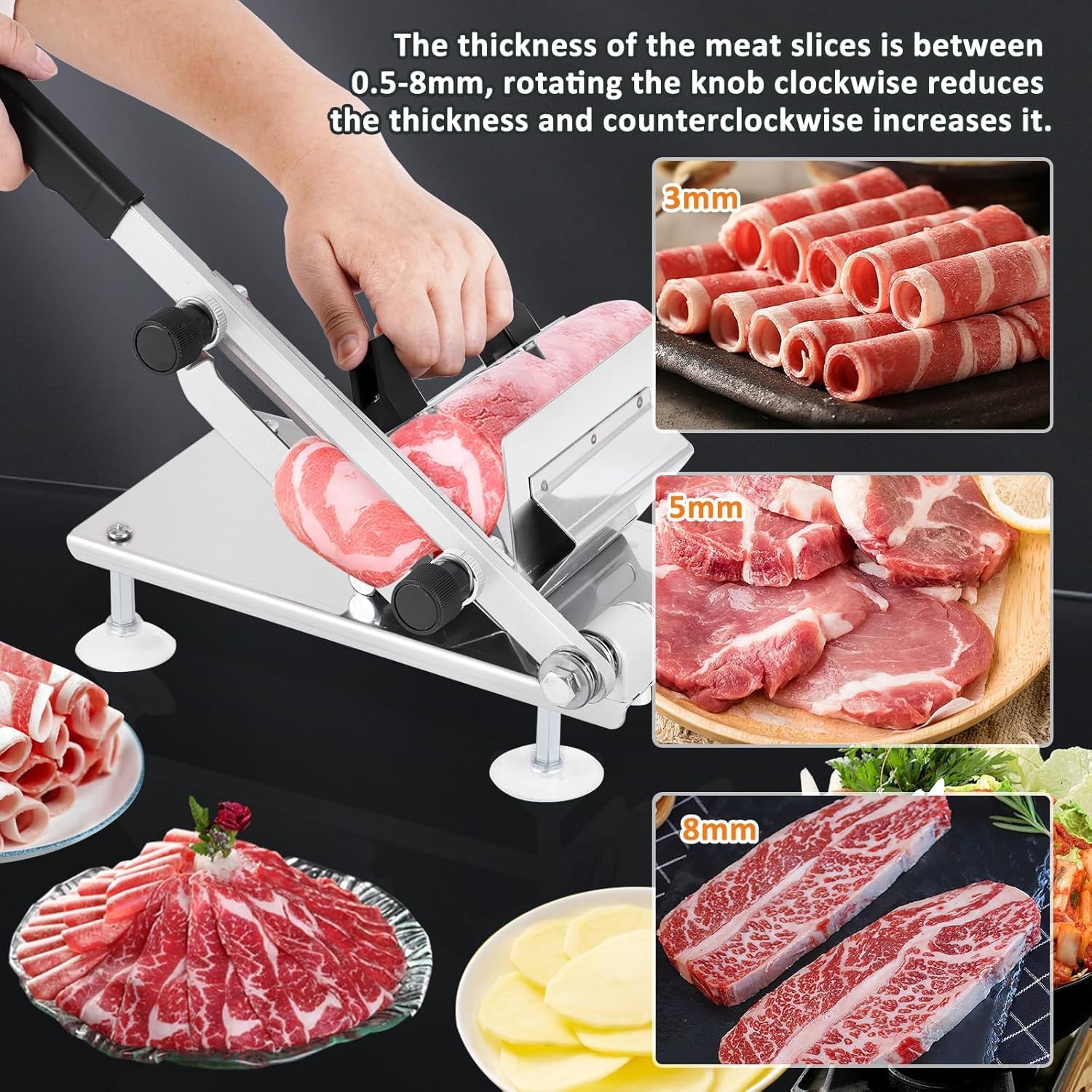 Affettatrice manuale per carne, in acciaio inox, con lama da 200 mm, affettatrice multifunzione regolabile per carne, formaggio e pane