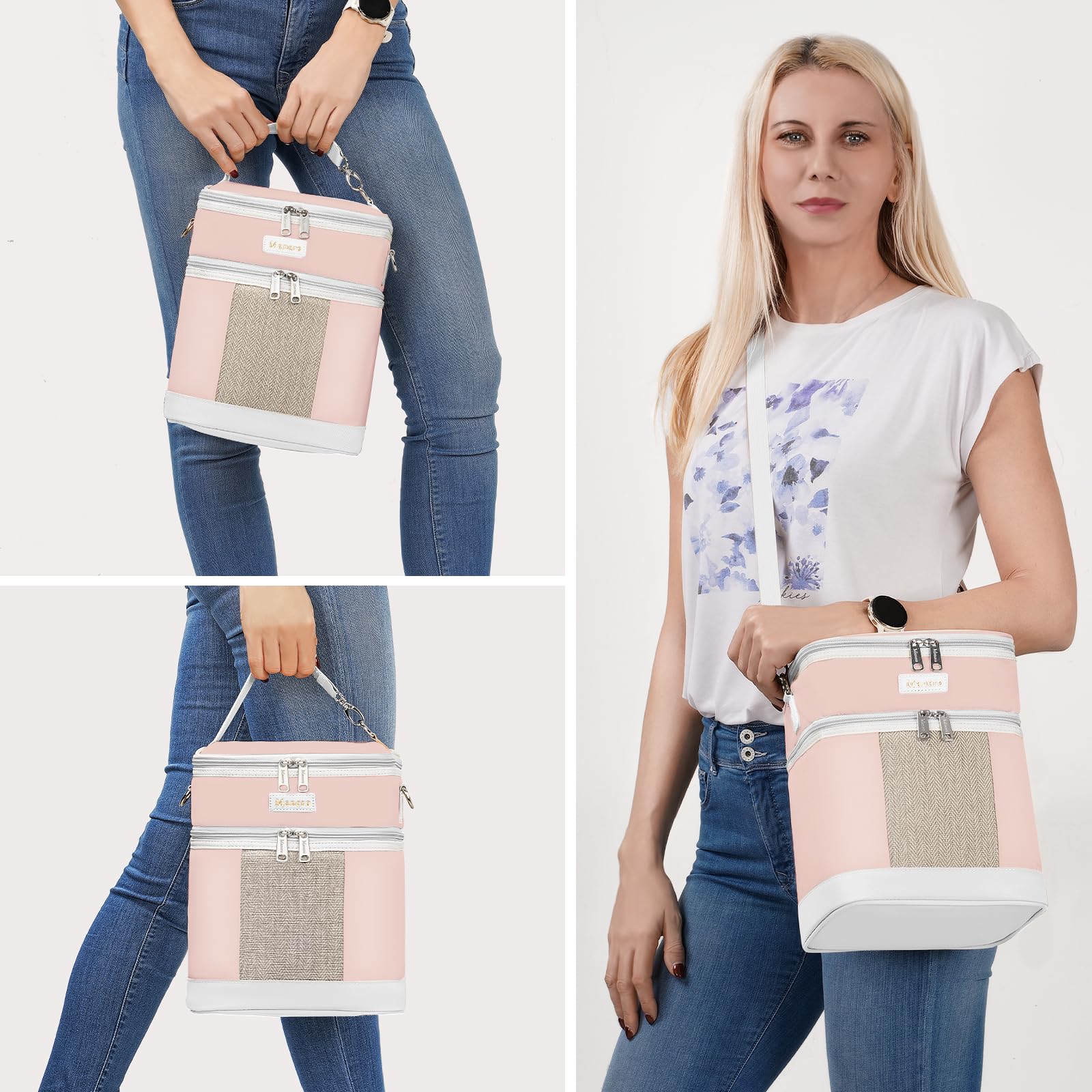 Mancro Muttermilch-Kühltasche mit Eisbeutel, doppellagig, für 6 Flaschen bis zu 266 ml, isolierte Flaschentaschen für Kindertagesstätte und Reisen, Rosa