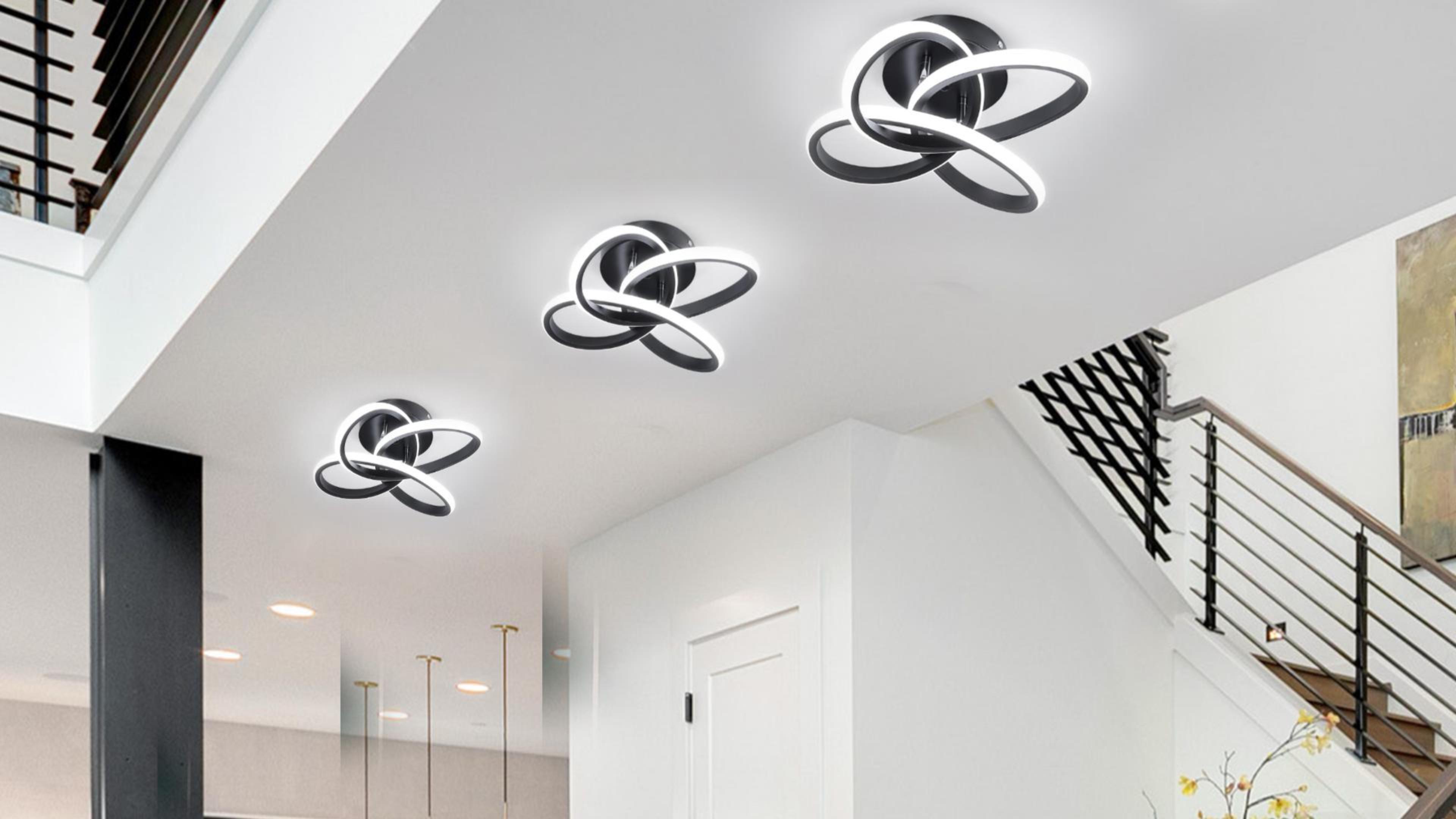 Image of CANEOE Modern Led Ceiling Light Fixture, 6000K Small Hallway Ceiling Light, Black Close to Ceiling Lights for Hallway Bedroom Bathroom Entryway Balcony Stair Curved Design Ceiling Lamp