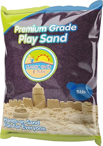 Arena clásica de juego de color morado Sand and Play, bolsa de 5 libras, natural y no tóxica, divertida húmeda y seca en interiores y exteriores,