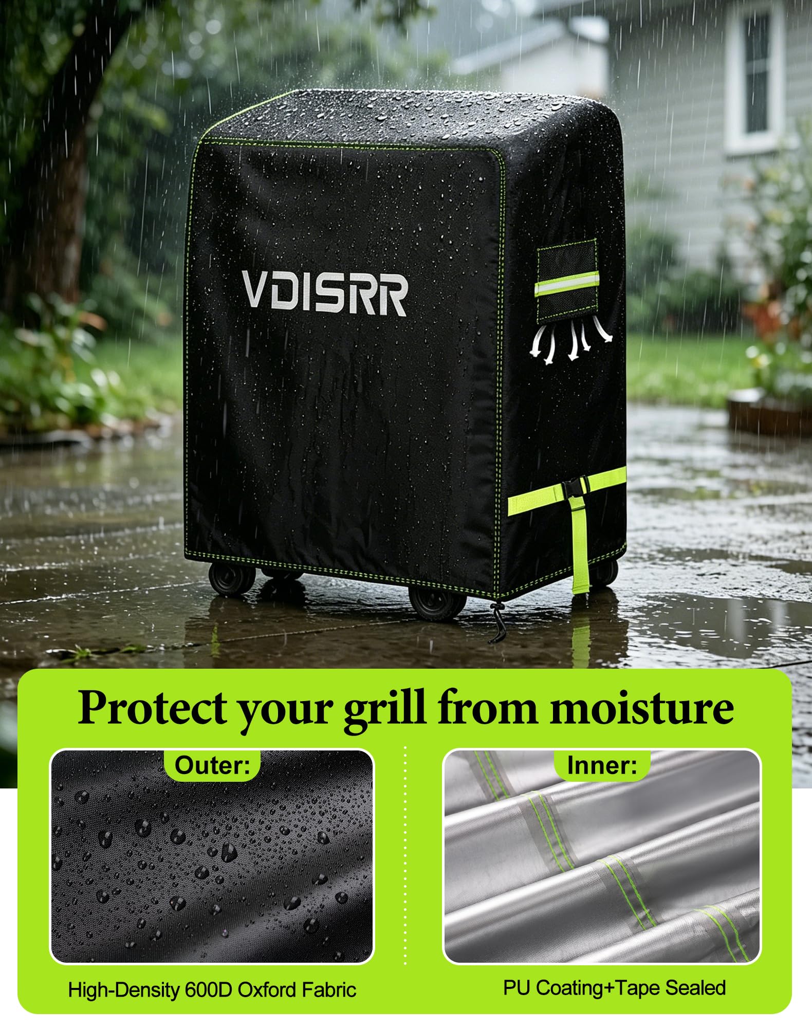 VDISRR Grillabdeckung Wetterfest, 600D Oxford Heavy Duty Abdeckhaube 90x70x110cm mit Lüftungsfenster, Grill Abdeckung Klein Grill Schutzhülle Schutz Grill vor Rost und Schimmel