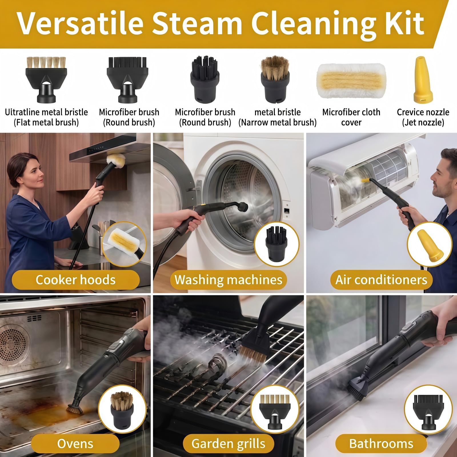 Kit de 13 Accessoires pour Nettoyeur Vapeur Compatible avec Kärcher EasyFix SC1 SC2 SC3 SC4 SC5, brosse ronde, brosse plate, buse allongée, buse coudée, buse pour recoins, chiffon en microfibre