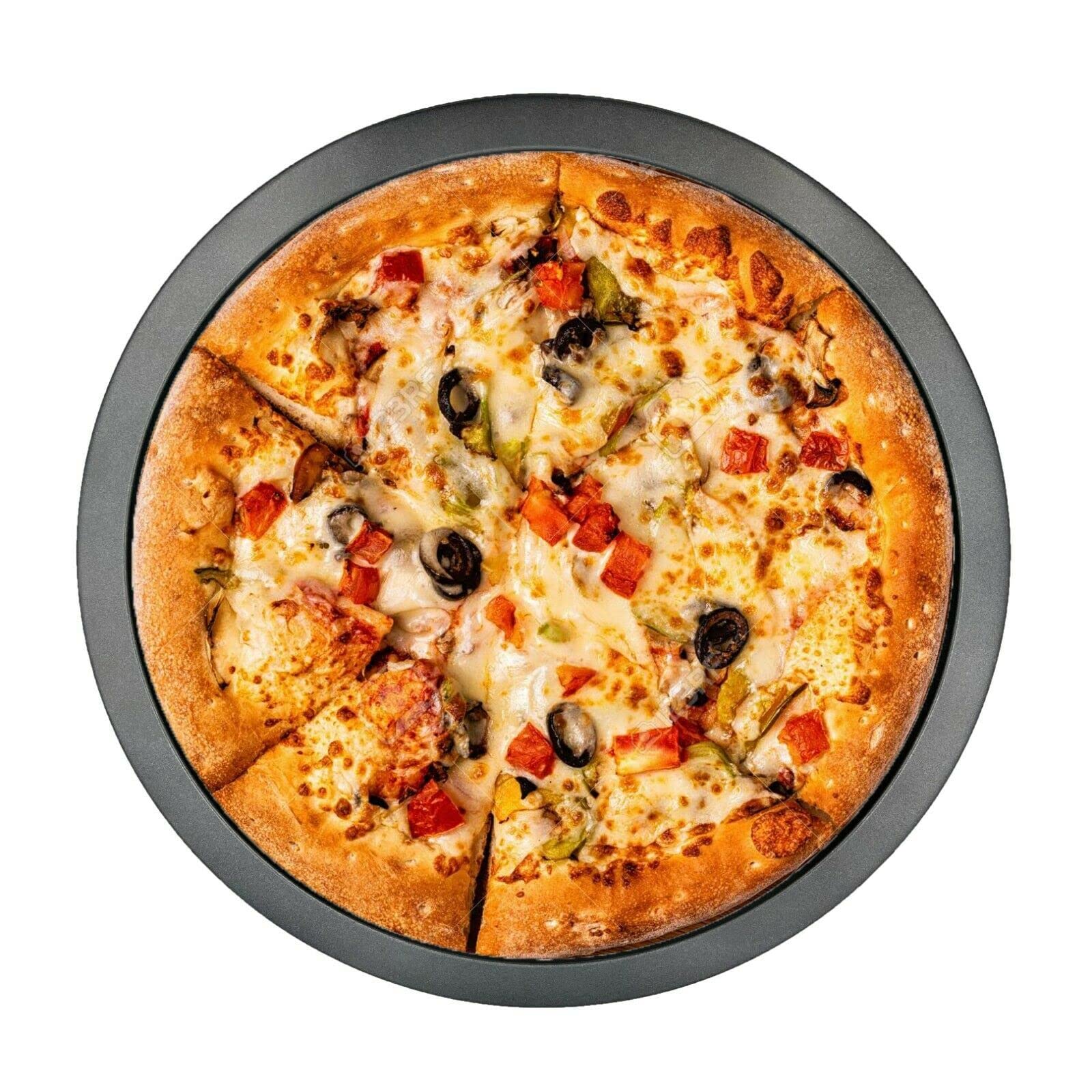 MAWANS Pizza Tray for Oven Non Stick 14 inch Baking Oven Tray Carbon Steel Round Pan with Perforated Air Holes for Heat Resistant 35 cms x 2 cms 14 inch