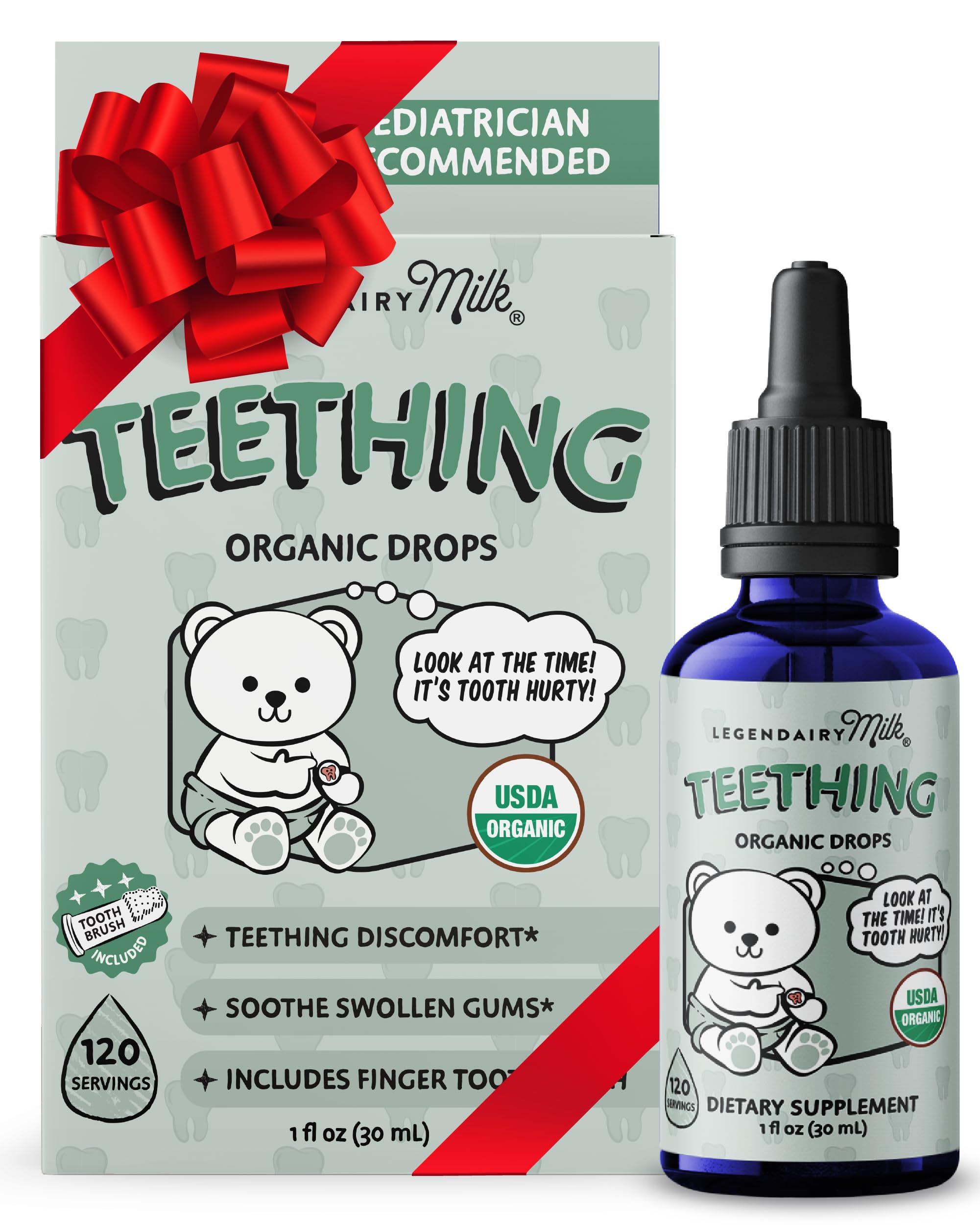 Legendairy Milk Organic Teething Drops - Baby Teething Relief Drops, Clove and Chamomile - Ideal for Babies and Toddlers - Sugar Free, 120 Servings