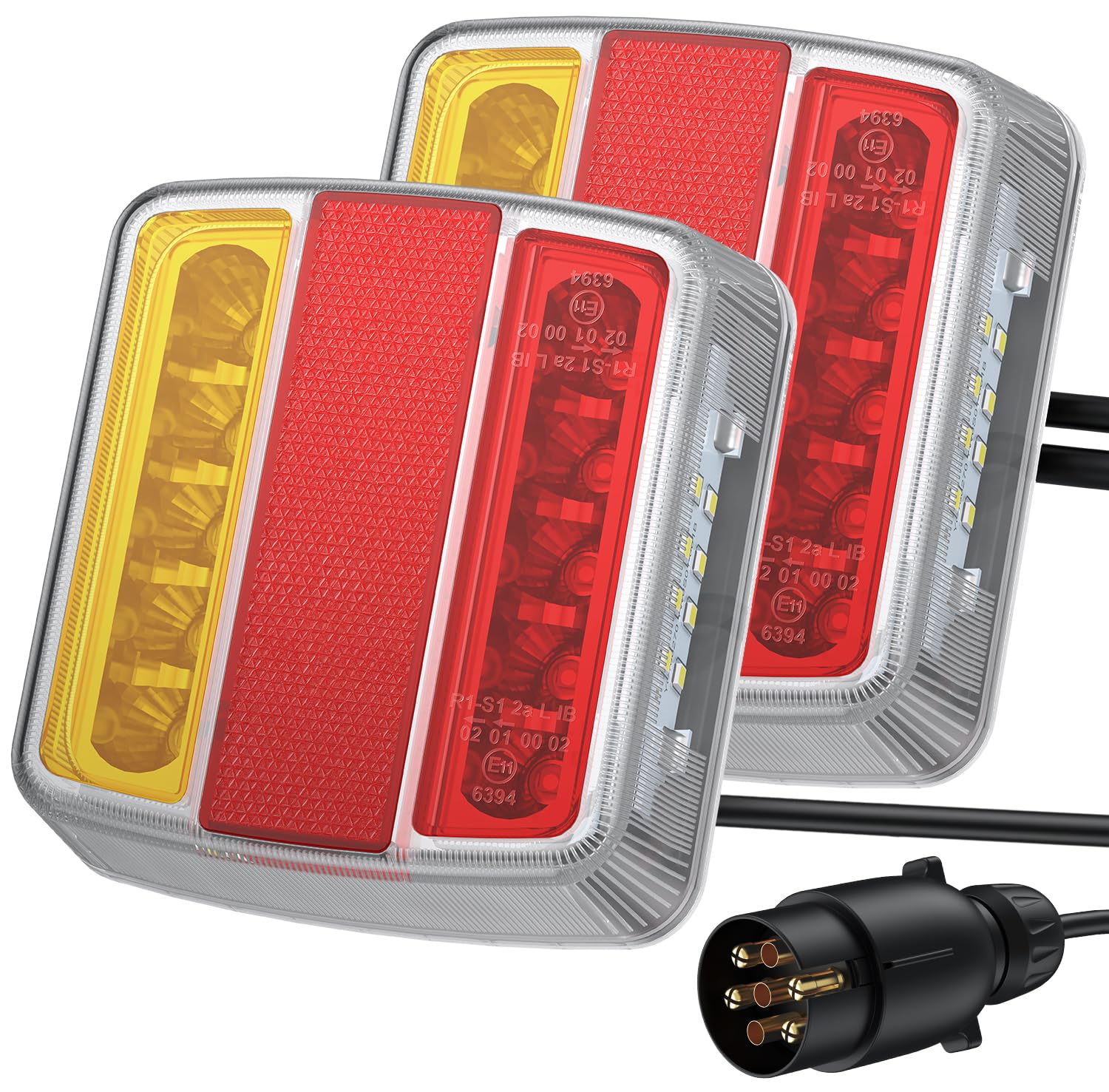 PROZOR Zestaw świateł tylnych LED 12V oświetlenie przyczepy kabel 7-pin 7,5m, okablowany, wodoodporny, montaż za pomocą śrub, znak homologacji E11 ECE, 18 diod LED oświetlenie przyczepy samochodowej