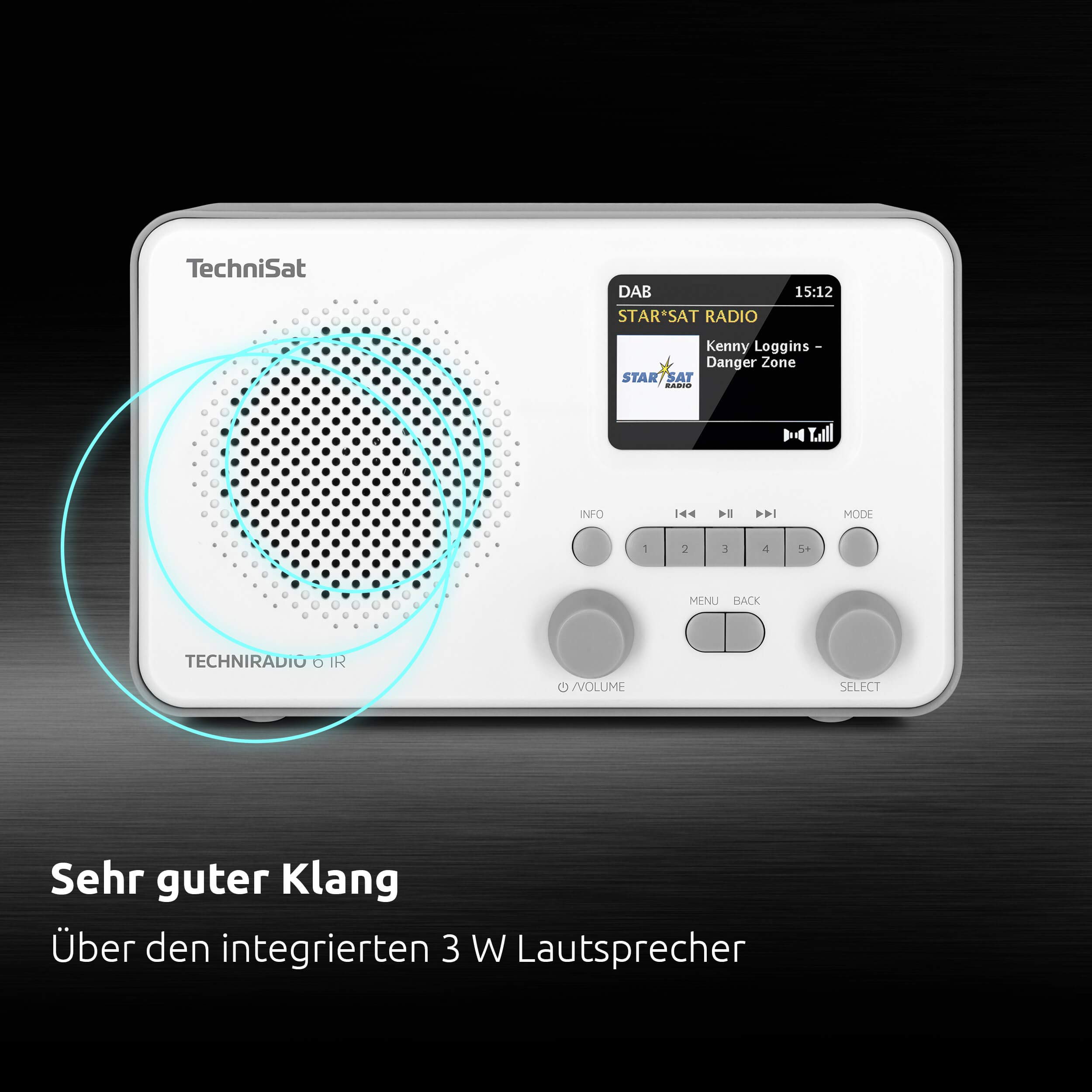 TechniSat TECHNIRADIO 6 IR Tragbares Internetradio DAB+ UKW WLAN Bluetooth Farbdisplay Wecker App-Steuerung 3 W RMS grau/weiß
