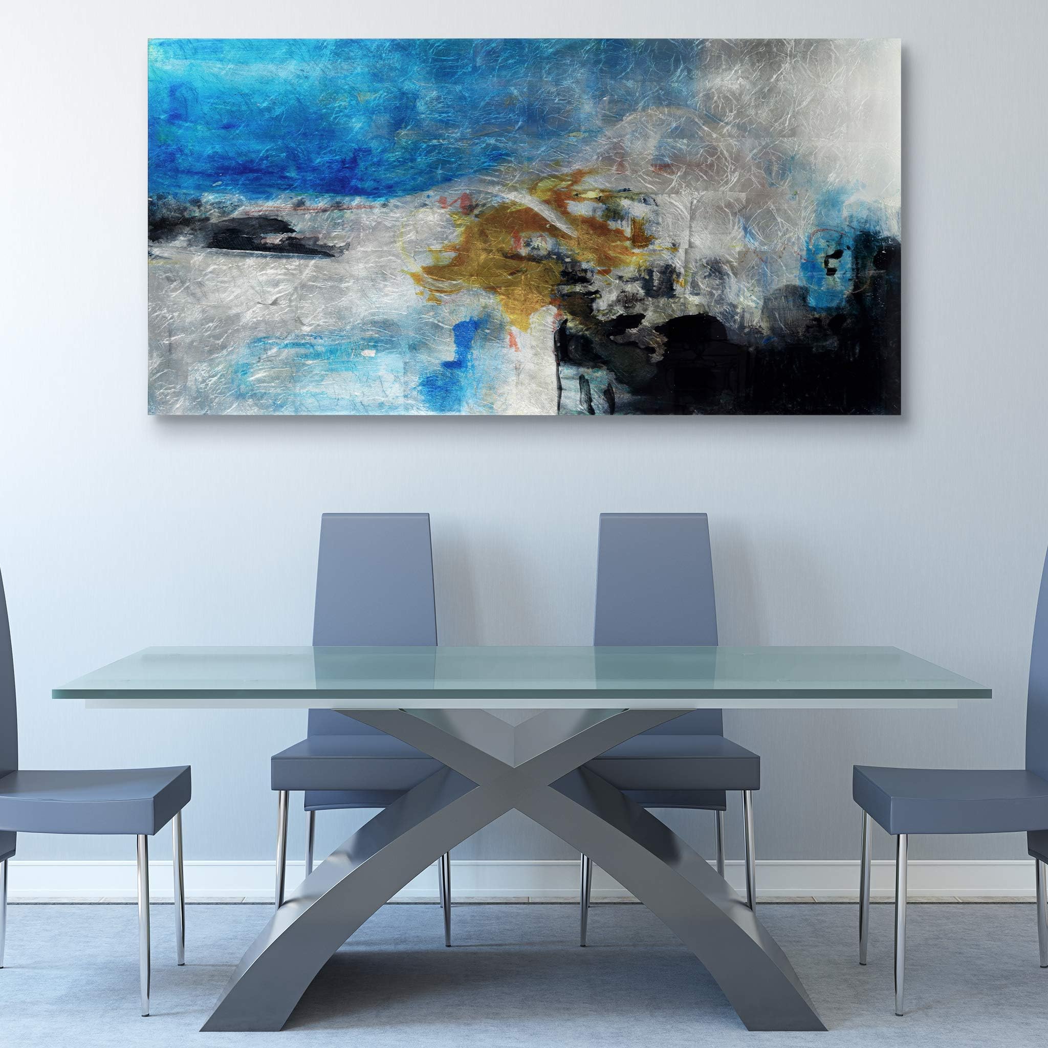 Empire Art Direct Interplay Abstract II Wall Art Reverse Printed on Tempered Glass with Silver Leaf Ready to Hang,Living Room,Bedroom ＆ Office, 72" x 36" x 0.2", Multicolor