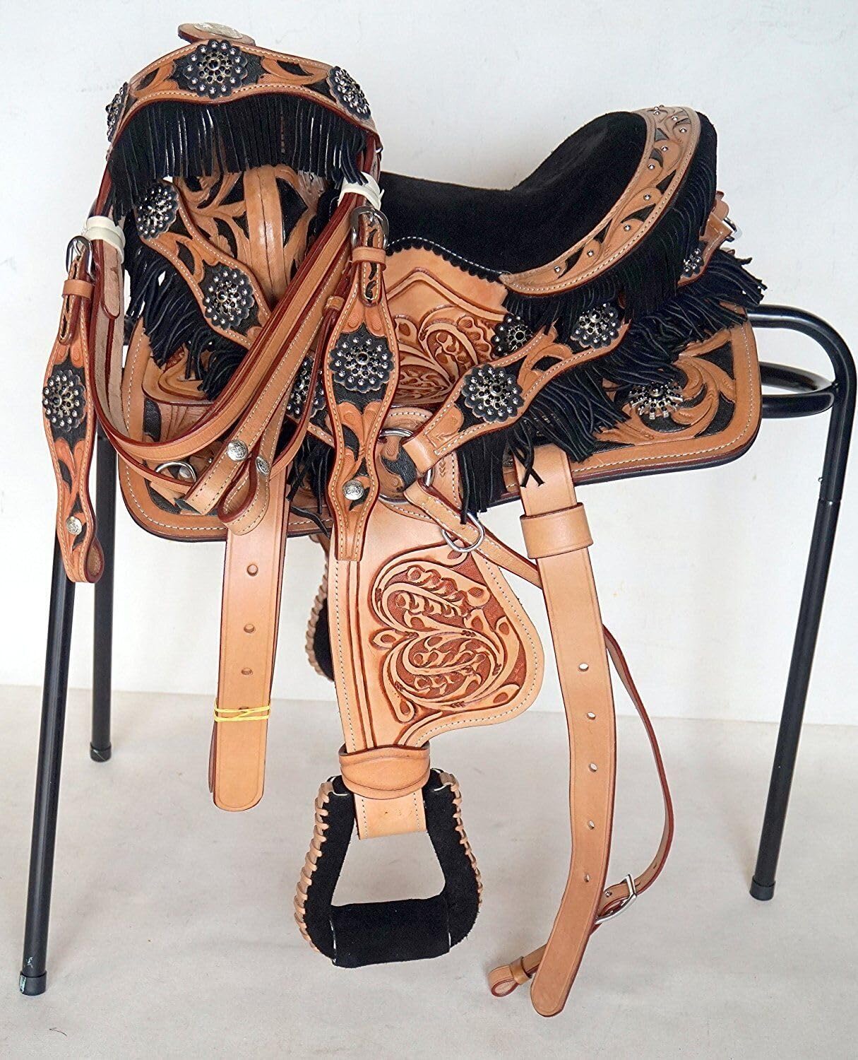 Handmade Premium Leather Comfort Western Barrel Racing Saddles for Horses Trail Equestrian Tooled Carved Horse Saddle for Equestrian Riding Size: 10-18 inch Seat QW37 (10.5" inches seat)