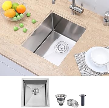 Hotis 15" x 17" Undermount Bar Sink, Stainless Steel Prep Small Kitchen Bar Sink for Rv/Outdoor, Single Bowl Design Brushed Nickel Sink With Strainer