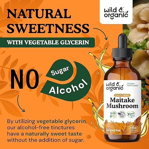Miniatura 6 de Wild & Organic Maitake Tintura de hongos - Suplemento de apoyo inmunológico - Extracto líquido de hongo Maitake - Gotas veganas, sin azúcar y