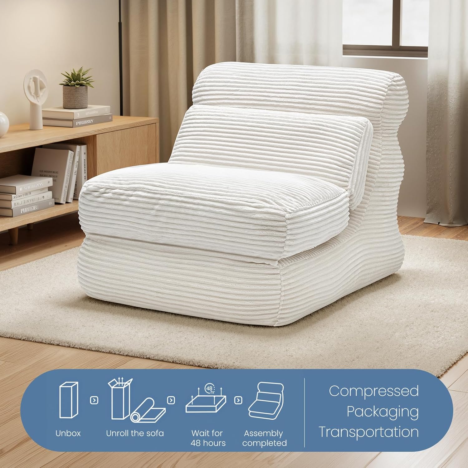 DUMOS 84" 3-in-1 Convertible Boneless Sofa Bed, Foldable Comfy Futon Sleeper Sofa Bed Couch with Back Support, Comfortable Modern Folding Floor Chair for Bedroom Living Room, Office, Apartment, White