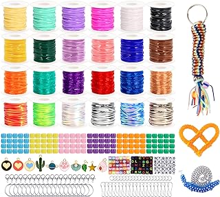 PP OPOUNT Glitter/Laser/Glow/Normal Lanyard String for Crafts, 24 Rolls Plastic Lacing String, Gimp Bracelet Making Kit for DIY Bracelets, Key Chains, Pony Beads and Lanyards (788 Feet)