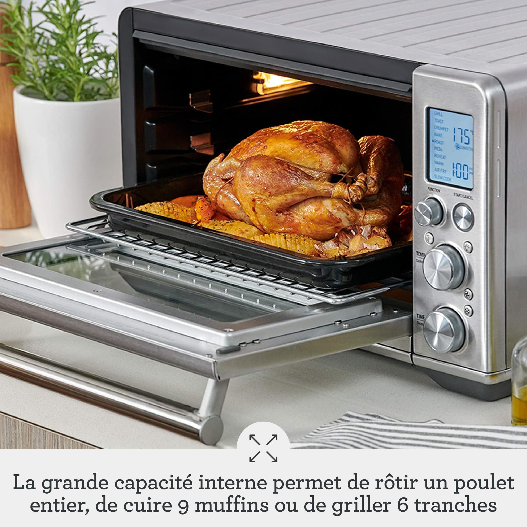 Sage The Smart Oven Air Fryer, Acier Inoxydable Brossé | Four 22L, 10 Fonctions Dont Air Fryer, Jusqu'à 230°C, Element iQ PID; Toaster 6 Tranches, Pizza 30cm et Convection 2 Vitesses