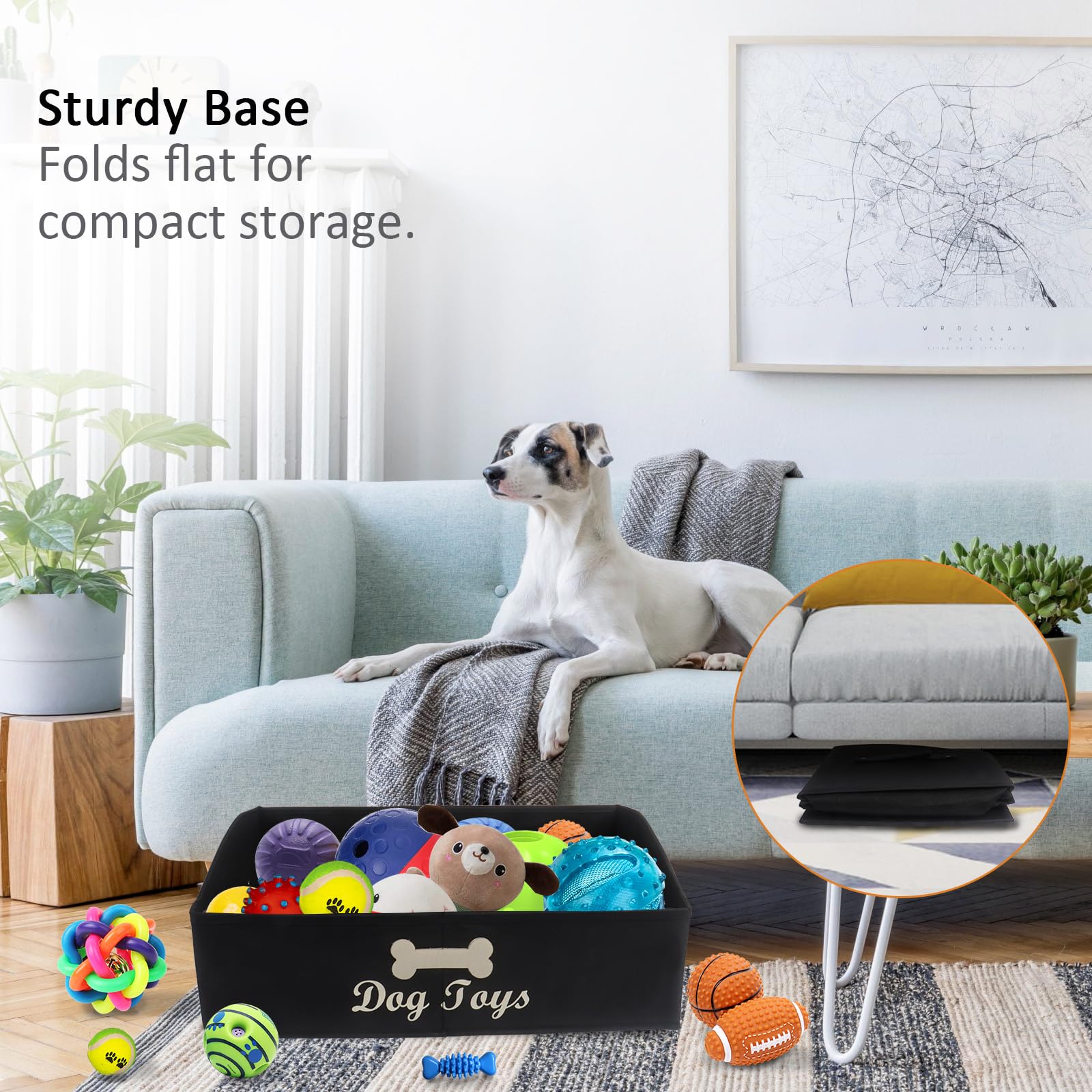 Brabtod Large Dog Toy Basket Collapsible Dog Toy Box Fabric Trapezoid Dog Toy Bin Storage for organizing pet Toys/Blankets/leashes/Rope Toys/Clothing-Can be Personalized-Black