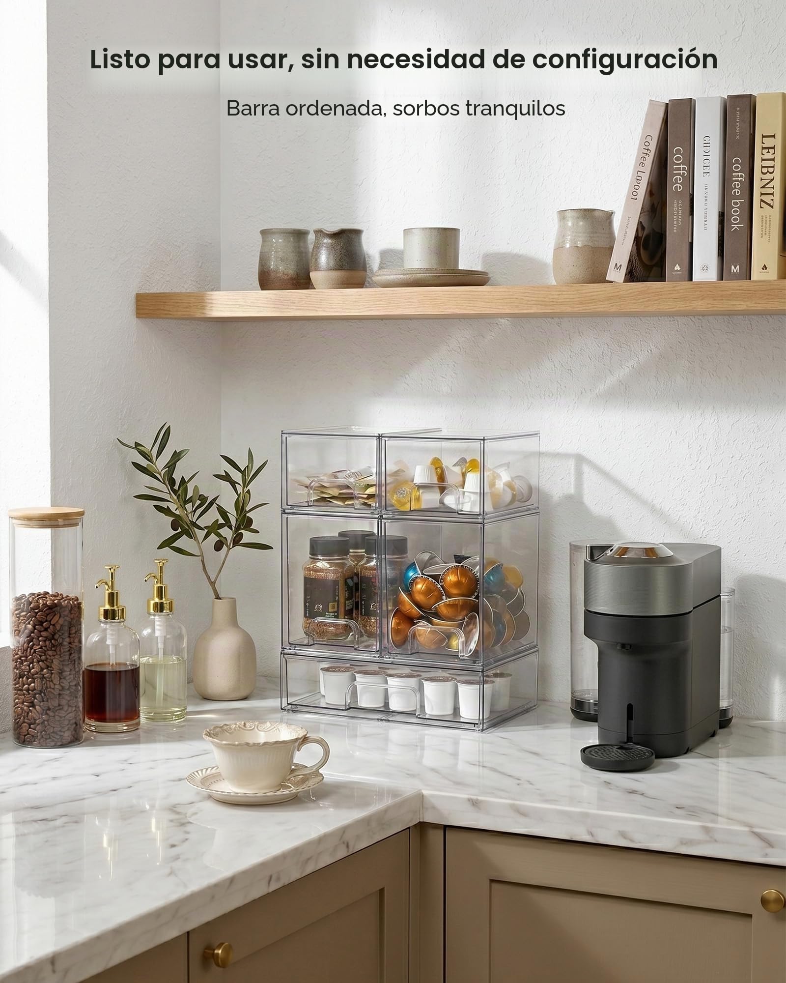 Vtopmart - Juego de 5 cajones de almacenamiento apilables, contenedores organizadores transparentes de plástico para biberones, almacenamiento de artículos de belleza, ideal para encimera de cocina