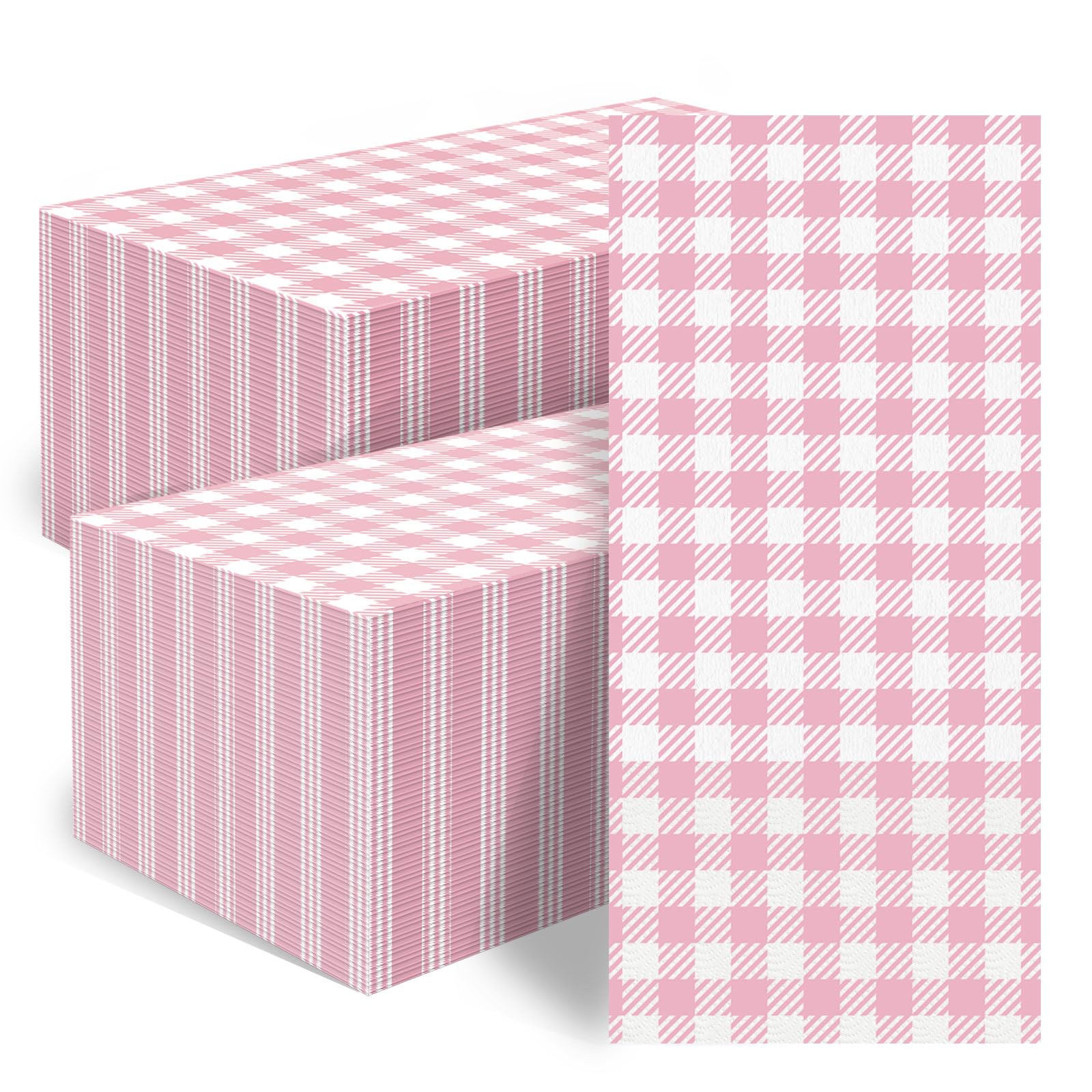 200 Pcs Pink Gingham Napkins - 3-Ply Disposable Pink and White Checkered Paper Napkins, Buffalo Plaid Guest Hand Towels for Christmas Bathroom Wedding