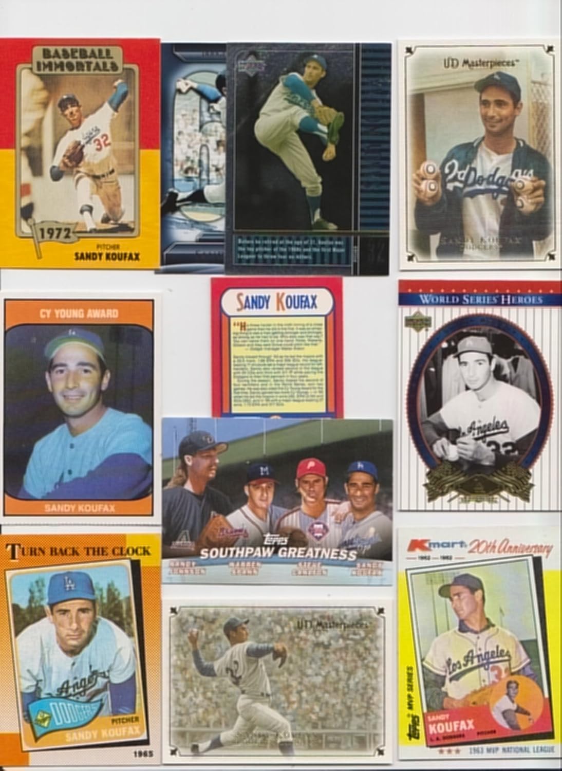 Sandy Koufax / 10 Different Baseball Cards featuring Sandy Koufax!