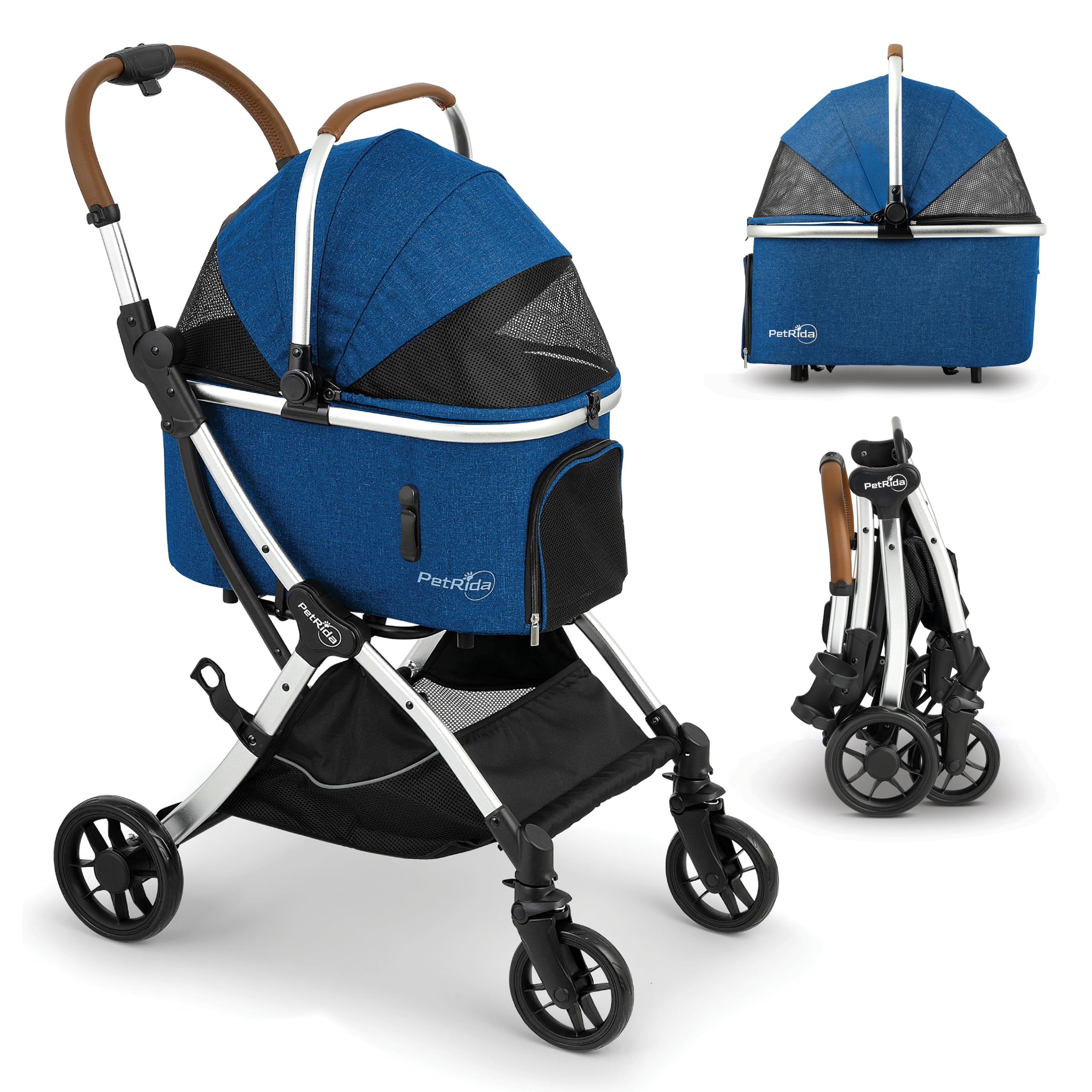PetRida Luxury Pet Stroller with Detachable Carrier | Lightweight Design with Easy One-Hand Fold & Spacious Storage Basket | Safe & Comfortable Travel