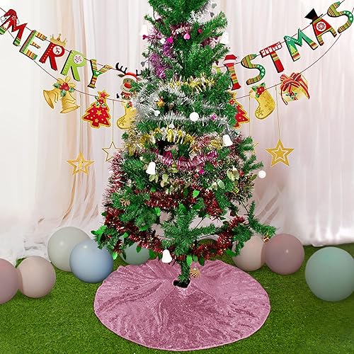 Miniatura 9 de AMZLOKAE Falda de árbol de Navidad de 36 pulgadas, color rosa intenso, falda de árbol de Navidad con purpurina, falda de árbol de Navidad de 36