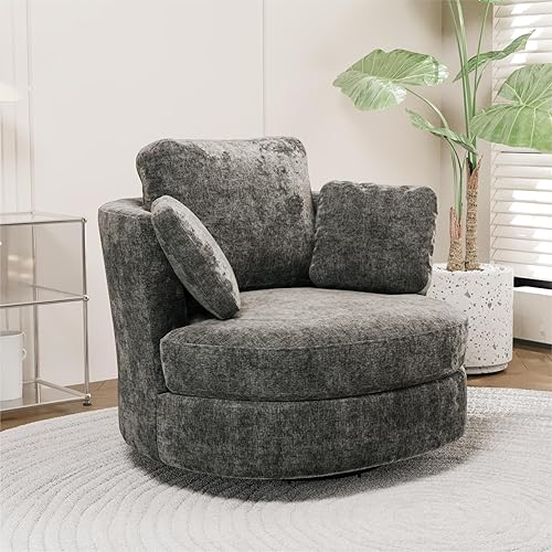 Chifee & Vingol Silla decorativa giratoria de gran tamaño de 40.35 pulgadas, silla redonda tapizada de barril con almohadas, sillas giratorias para