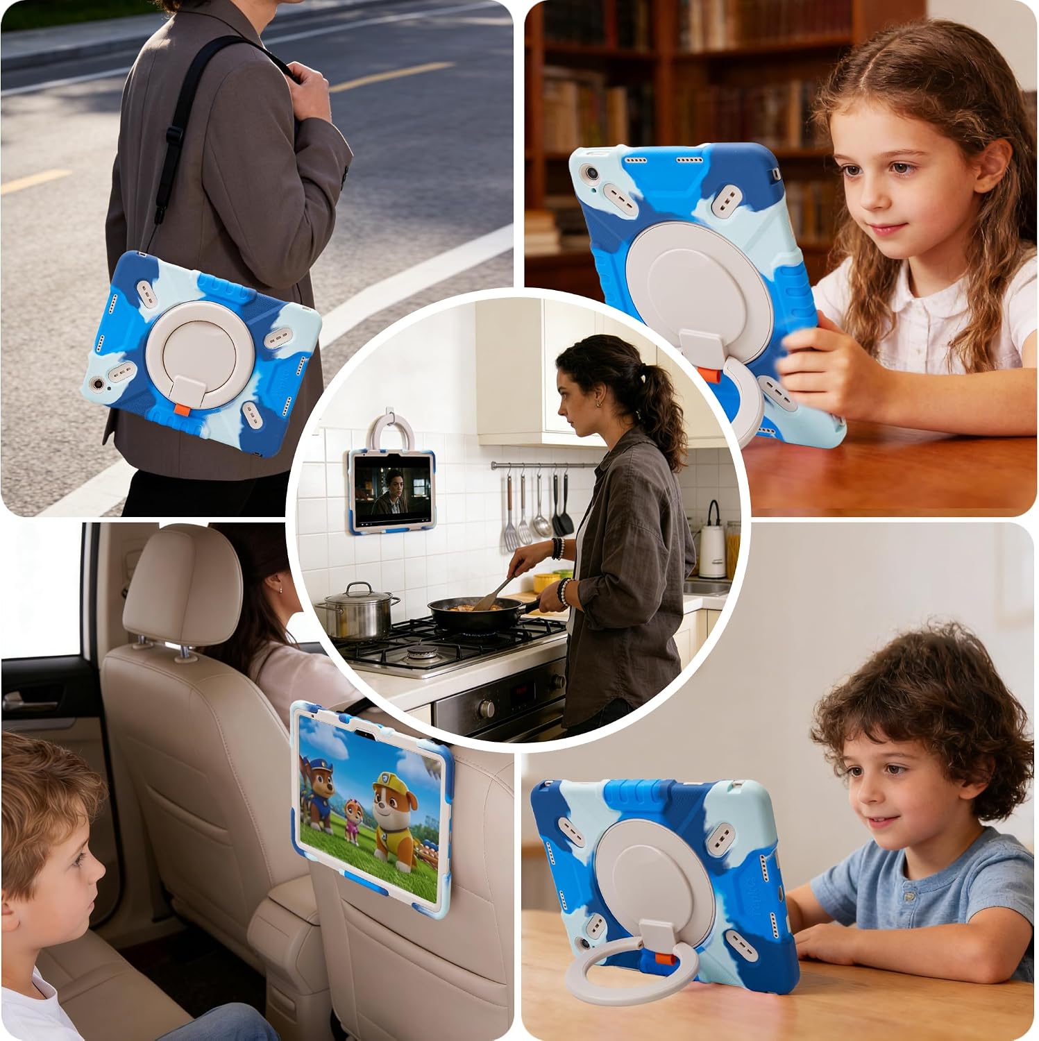 Kids Case for iPad 10th Gen 10.9" 2022 / iPad(A16) 11th Generation 11inch 2025, 3-Layer Shockproof Protective Cover with 360° Rotating Handle Stand & Pencil Holder(Dark Blue)