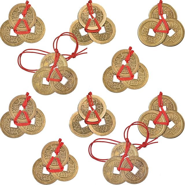 Boao Chinese Fortune Coins Feng Shui Coins I-ching Coins Traditional Coins with Red String for Wealth and Success, 5 Styles (10)