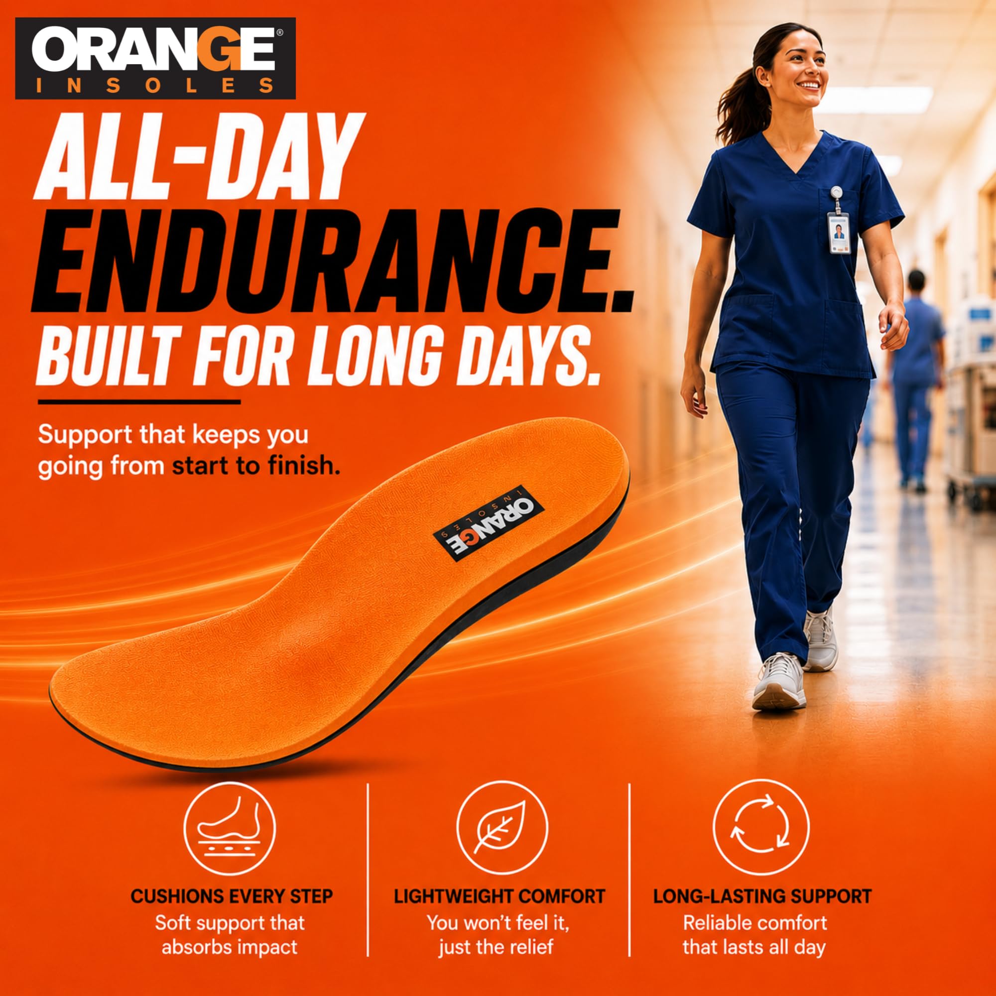 Orange Full Length Orthotic Insoles Orange - F - M9-9.5 / W10.5-11 by Orange Insoles
