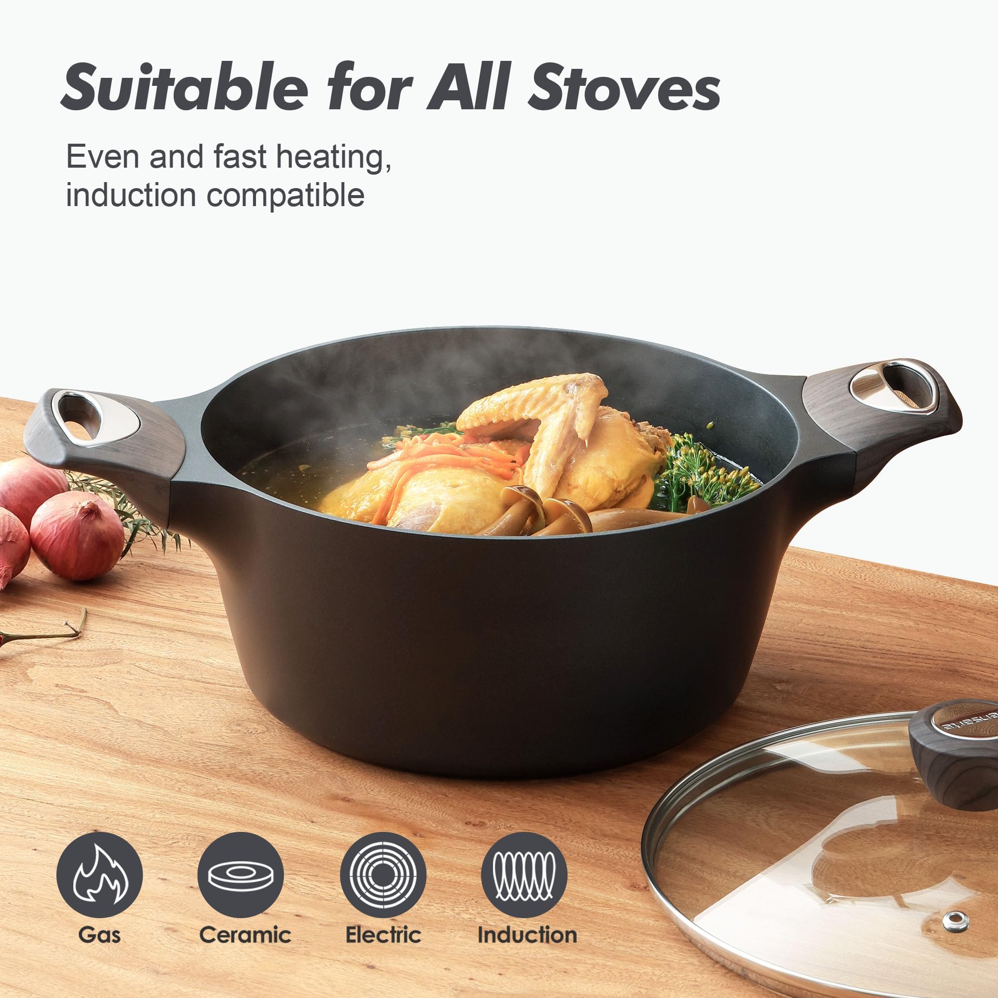 Faitout 5,8L 24cm Inox Sans Revêtement Tous Feux Dont Induction Avec Couvercle Everyday HOME : Le faitout avec couvercle à Prix