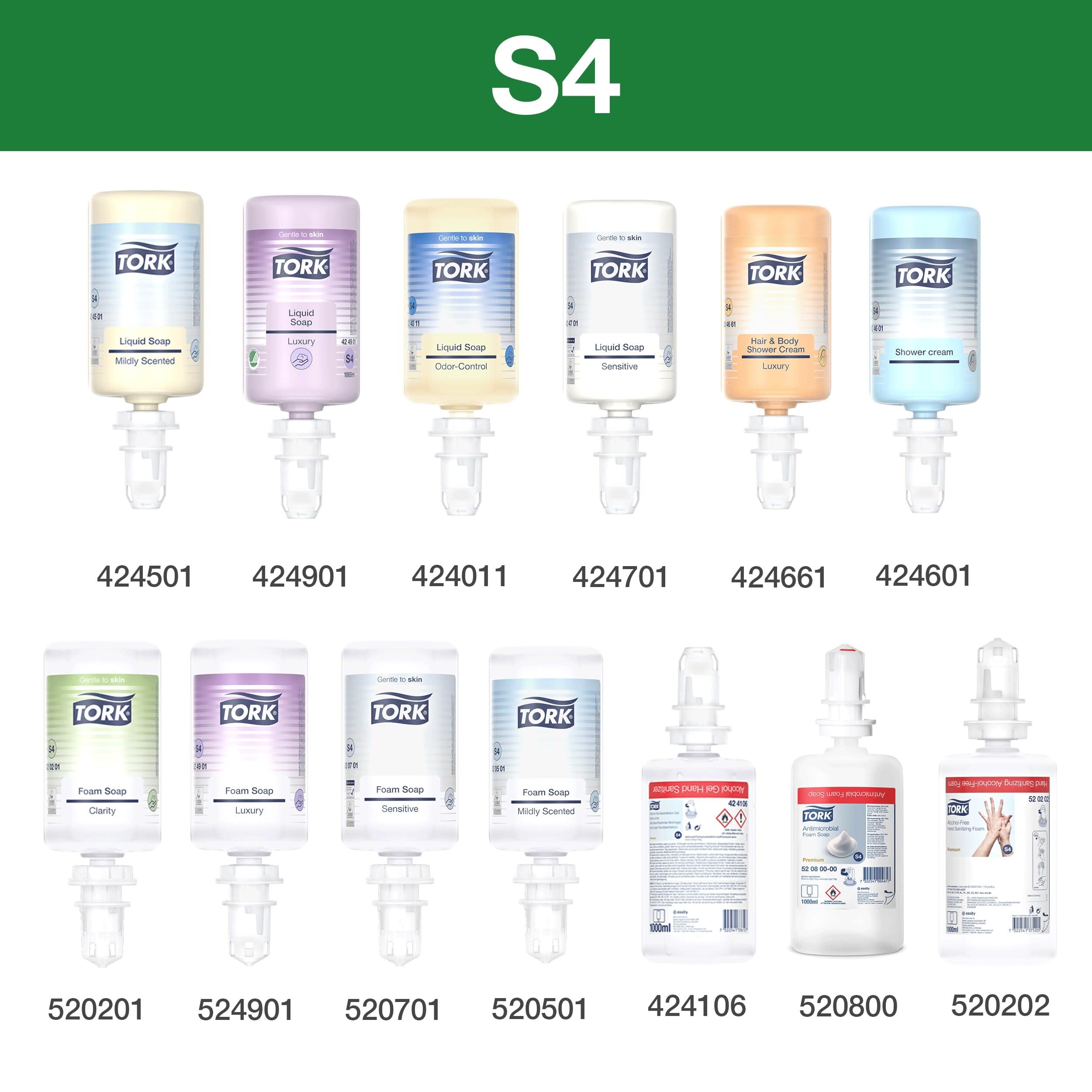 Tork Dispenser sapone e disinfettante, bianco, S4, compatibile con ricariche in schiuma, liquido e gel, linea Elevation, 564500, 6 pezzi