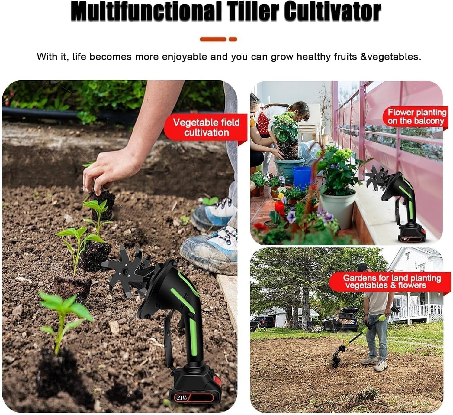 Cultivador Portátil, Rotocultivador Inalámbrico, Rotocultivadores De Jardín con 2 Baterías, Azada Eléctrica Manual, Herramientas para Labrar El Suelo, para Y Huertos