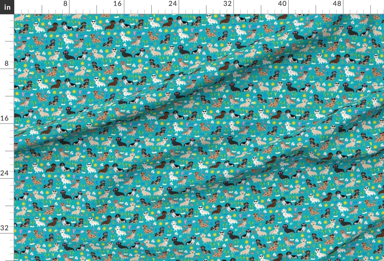Spoonflower Fabric - Summer, Beach, Pups, Dachshund, Dogs, Doxie, Pet, Tropical, Hounds, Printed on Minky Fabric by The Yard - Sewing Baby Blankets Quilt Backing Plush