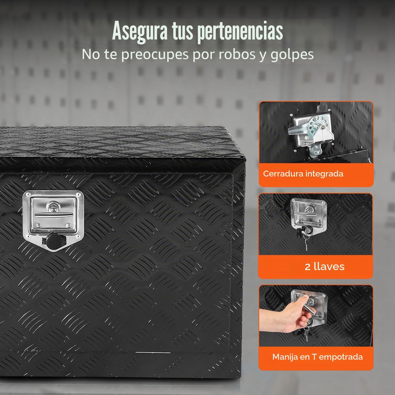 VEVOR Caja de Herramientas para Camión 760 x 355 x 405 mm Caja de Bastidor Inferior Caja de Almacenamiento de Aleación de Aluminio Montaje Inferior con Cerradura y Llaves para Remolques, Negro