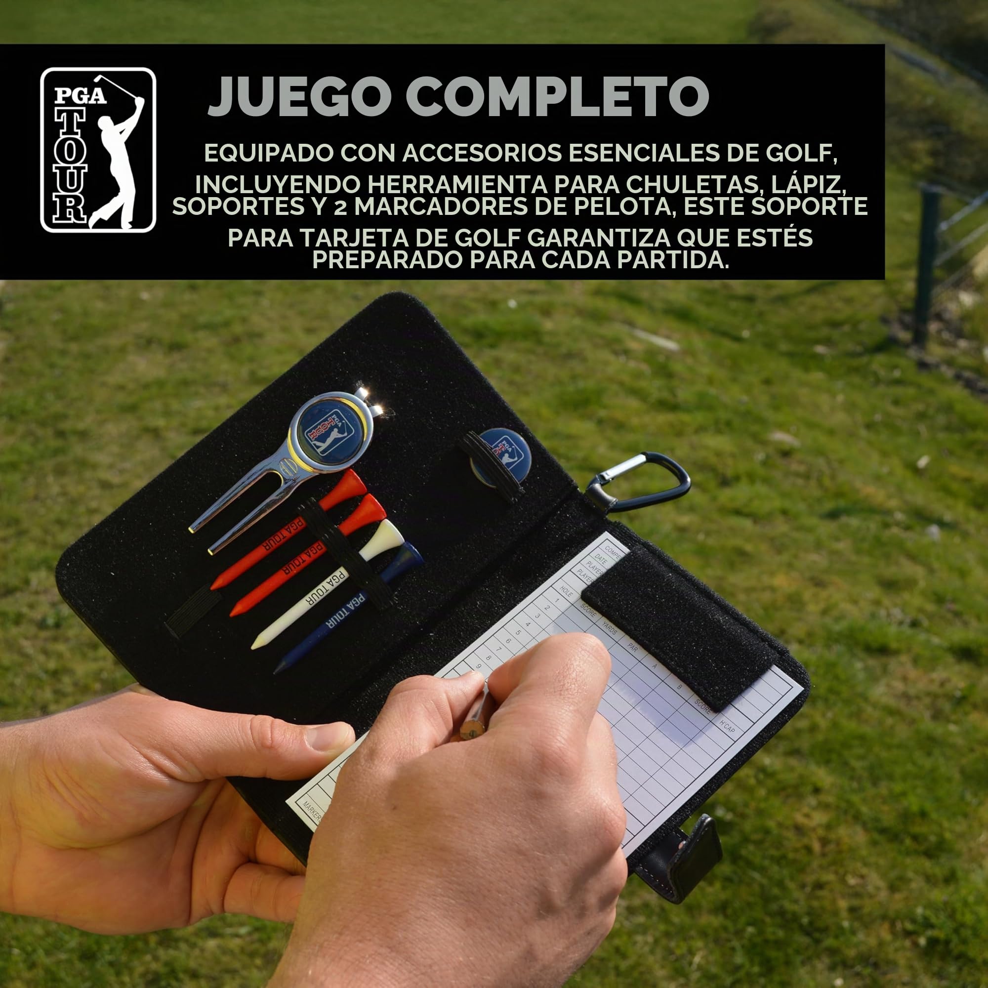 PGA Tour - Organizador de Piel para Golf, Color Negro